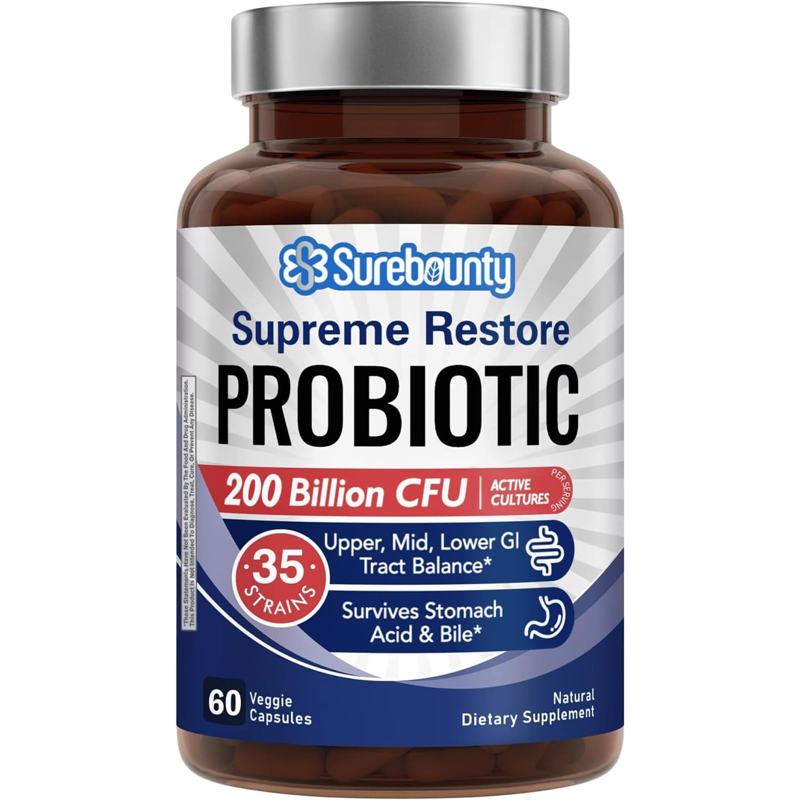 Surebounty frasco de cápsulas para equilibrio digestivo diario
