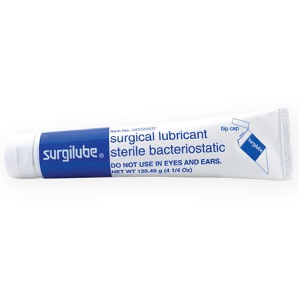 Surgilube gel lubricante estéril, tubo de 4.25 oz, para uso clínico seguro.