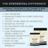 Polvo de Colostro Surthrival, envase seguro para almacenamiento estable.