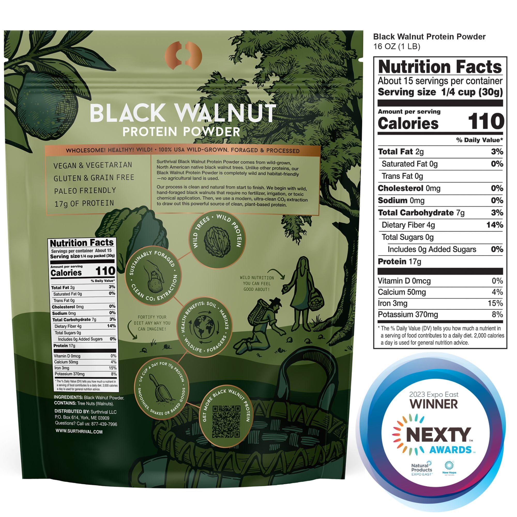 Proteína de nuez negra Surthrival en batidos con 17 g