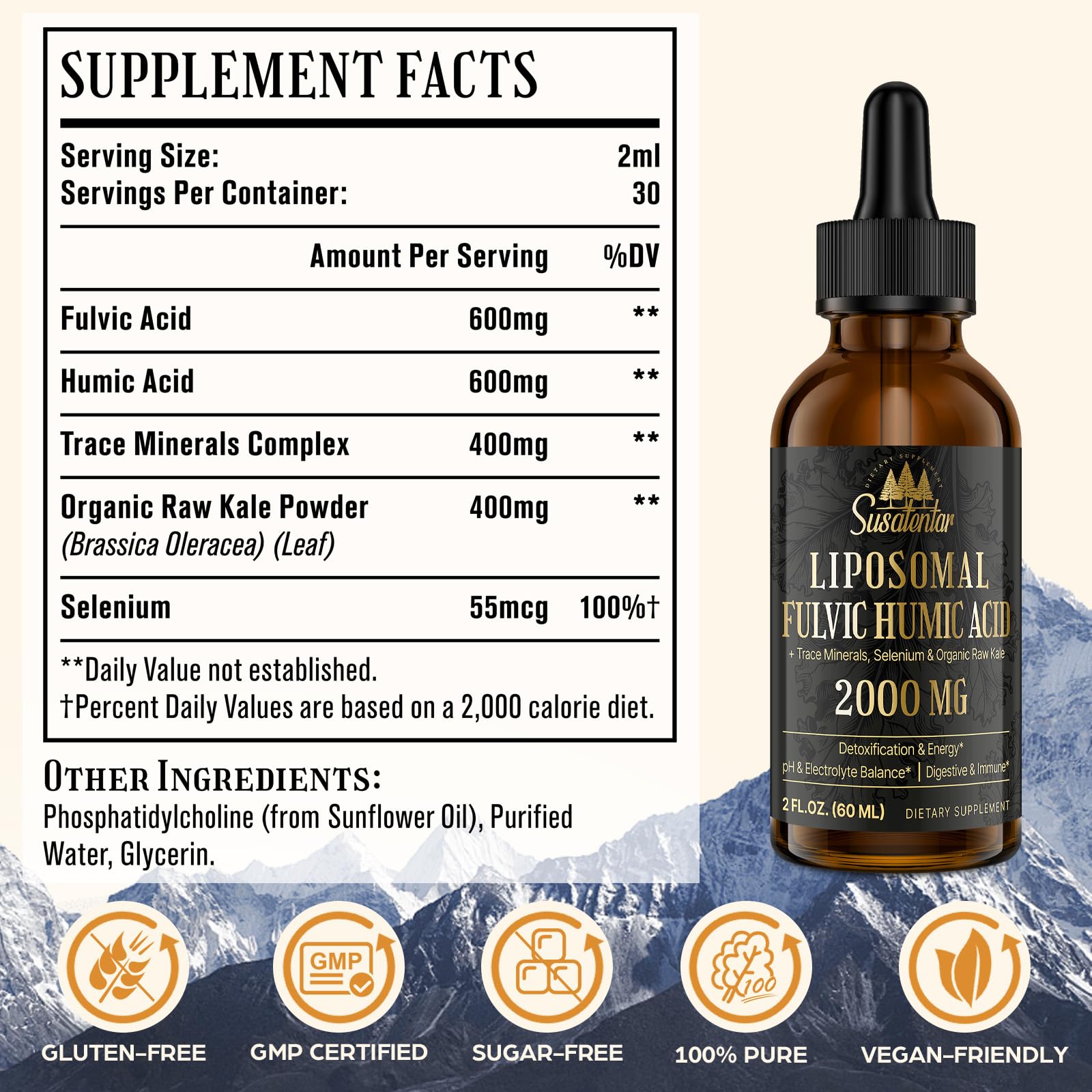 Susatentar: etiqueta detallada con ingredientes clave.