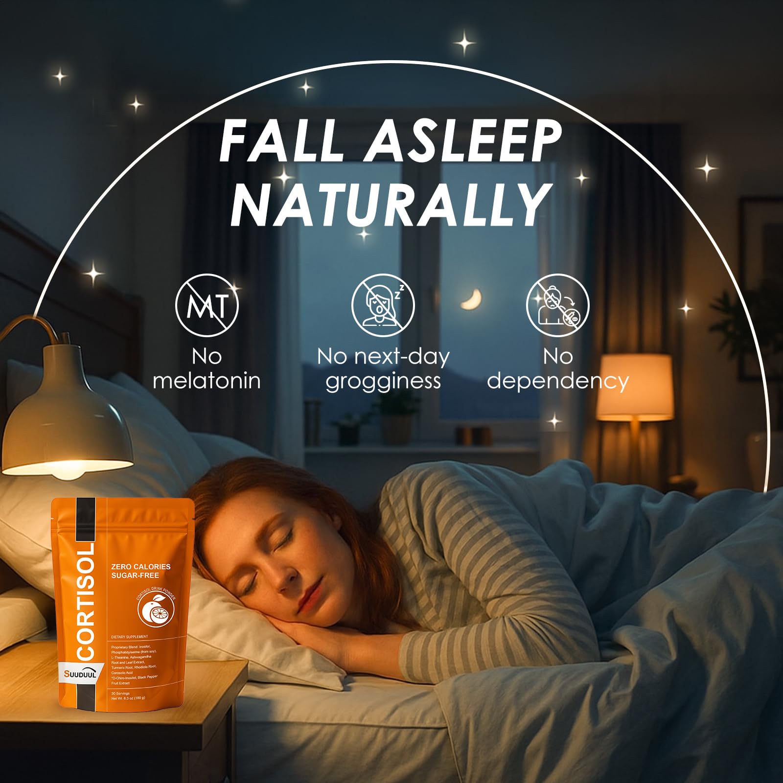 SUUDUUL Cortisol Drink, ashwagandha para calma y concentración suave.
