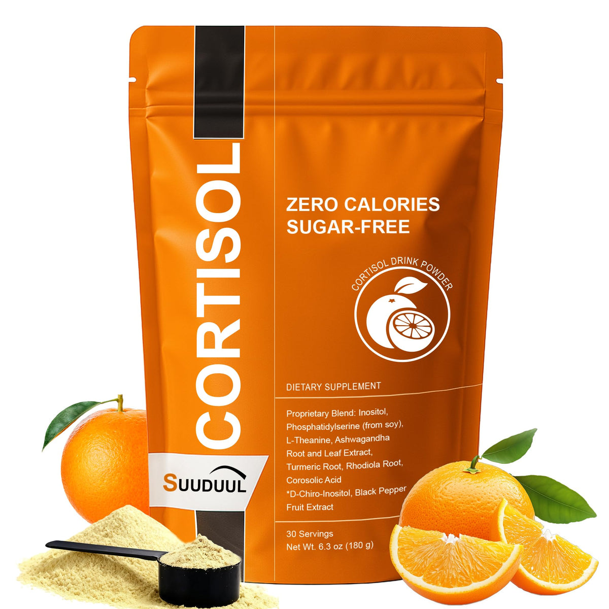 SUUDUUL Cortisol Drink, botella frontal, apoyo al equilibrio diario.