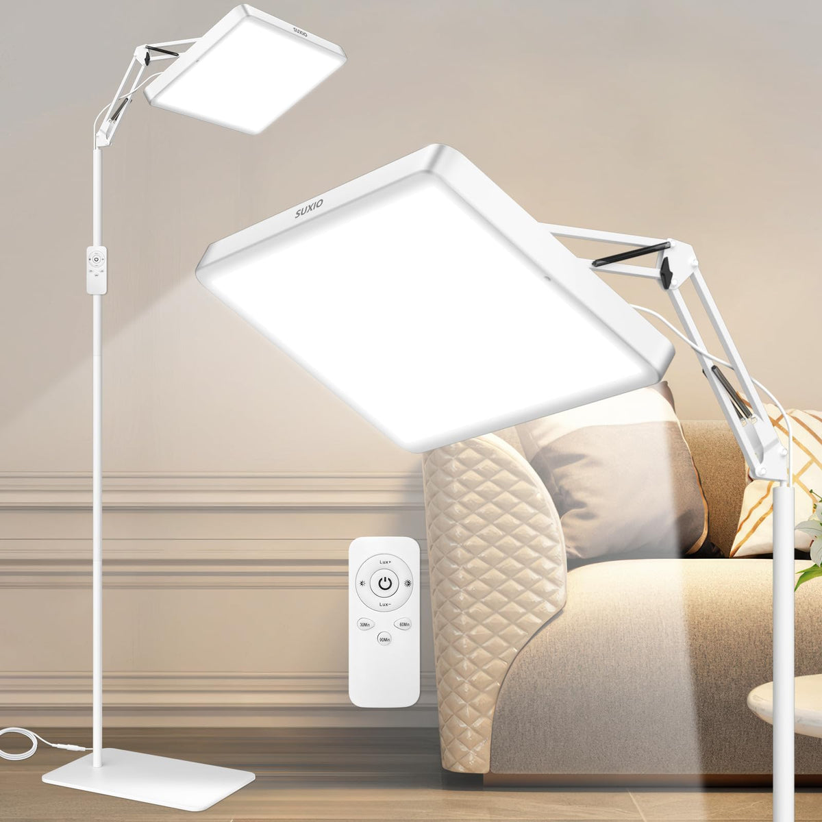 SUXIO lámpara terapia 12,000 lux, luz frontal para energía matutina