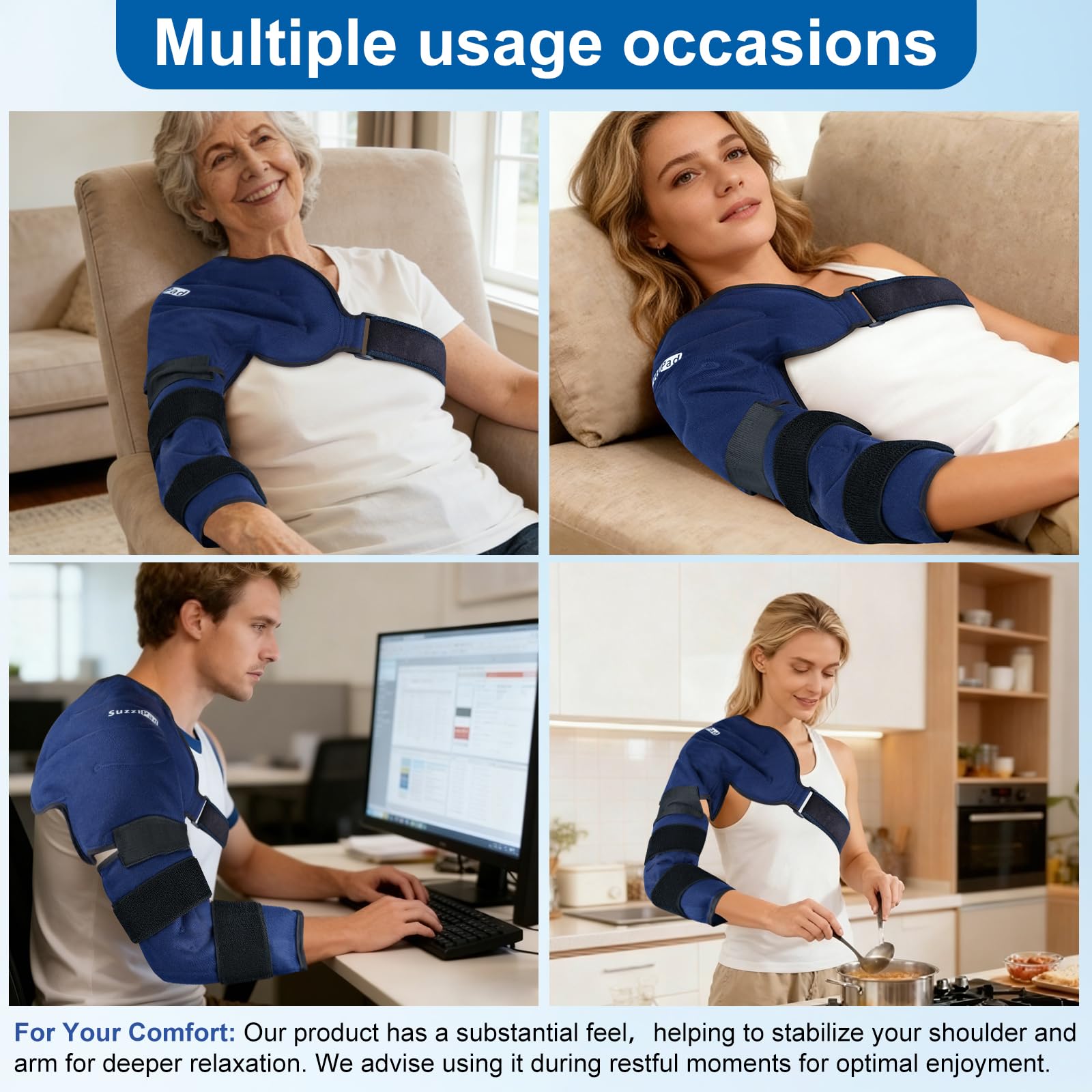 SuzziPad cobertura amplia hombro-brazo: cobertura extendida para terapia efectiva.