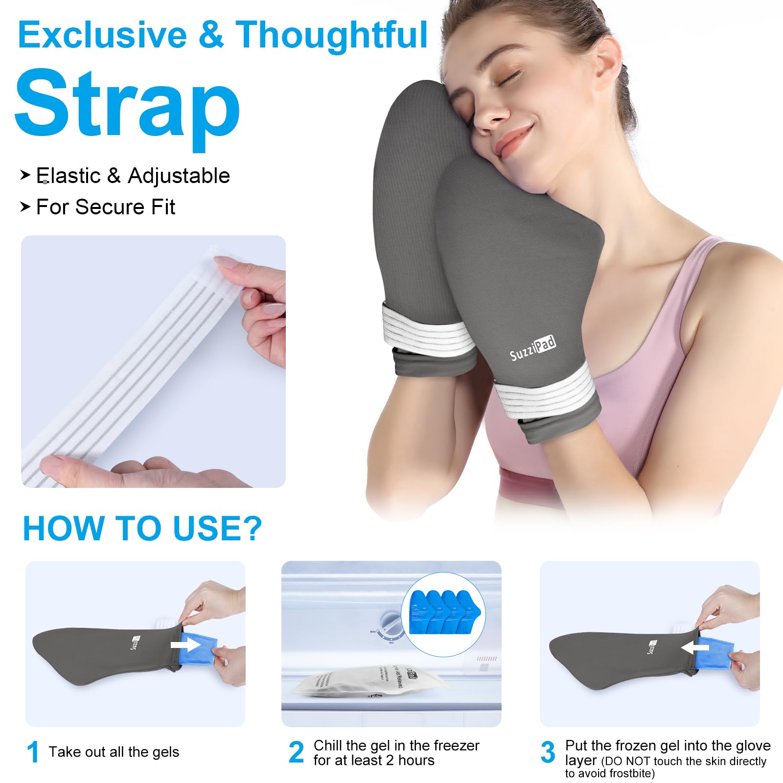 SuzziPad gel packs removibles para mantener enfriamiento continuo