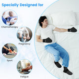 SuzziPad medias frías para quimioterapia cubriendo el pie con gel extendido.