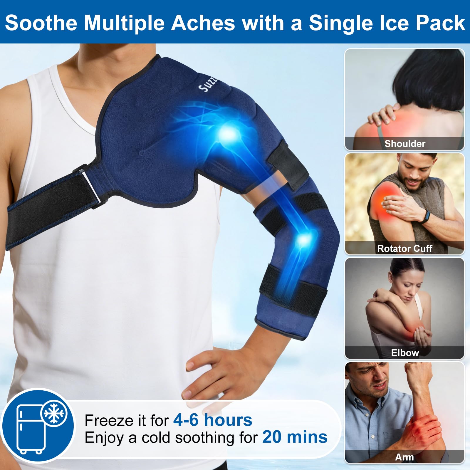 SuzziPad terapia fría: alivio suave de dolor muscular con contacto prolongado.