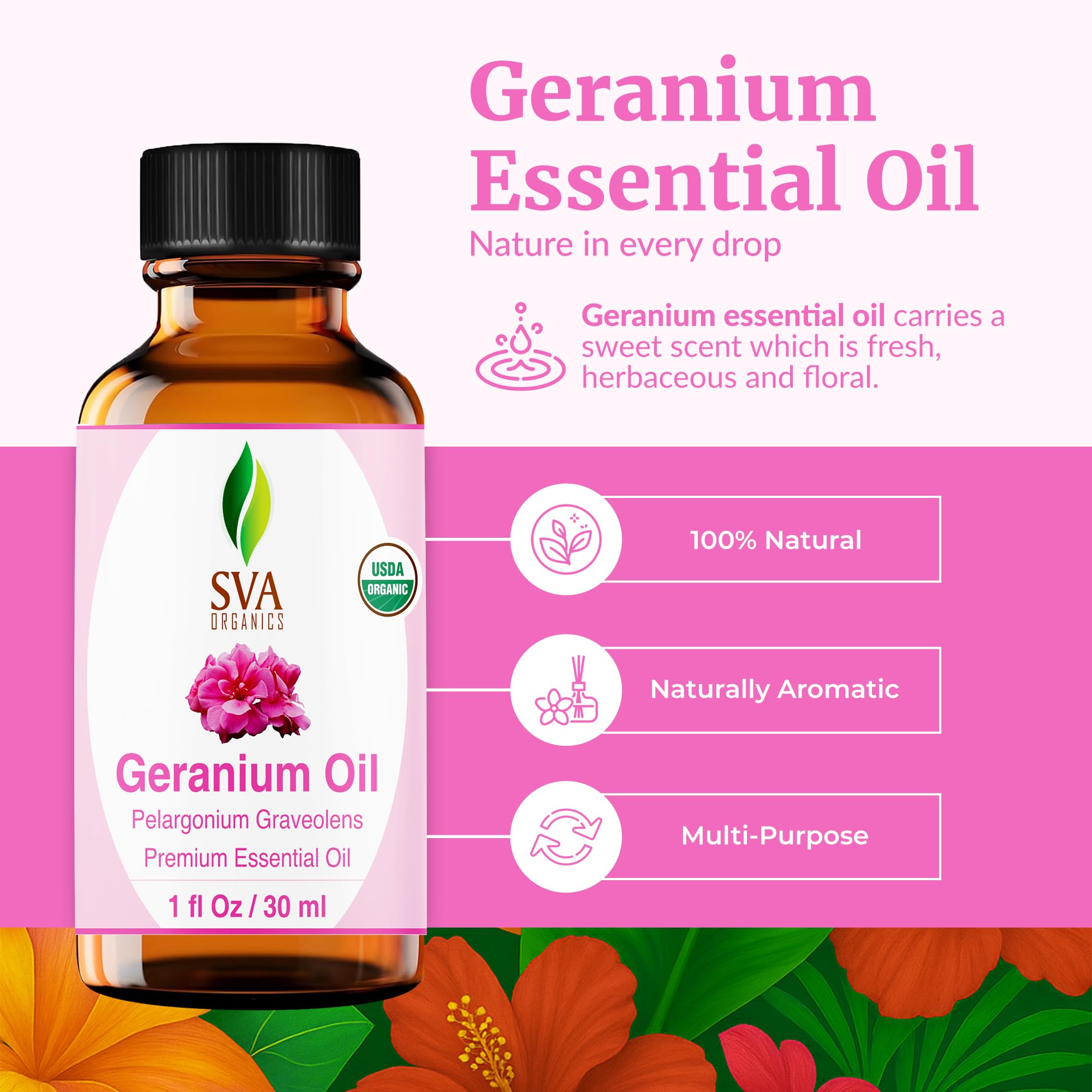 SVA Geranio Aceite Esencial: aroma floral para difusor y ambientación.