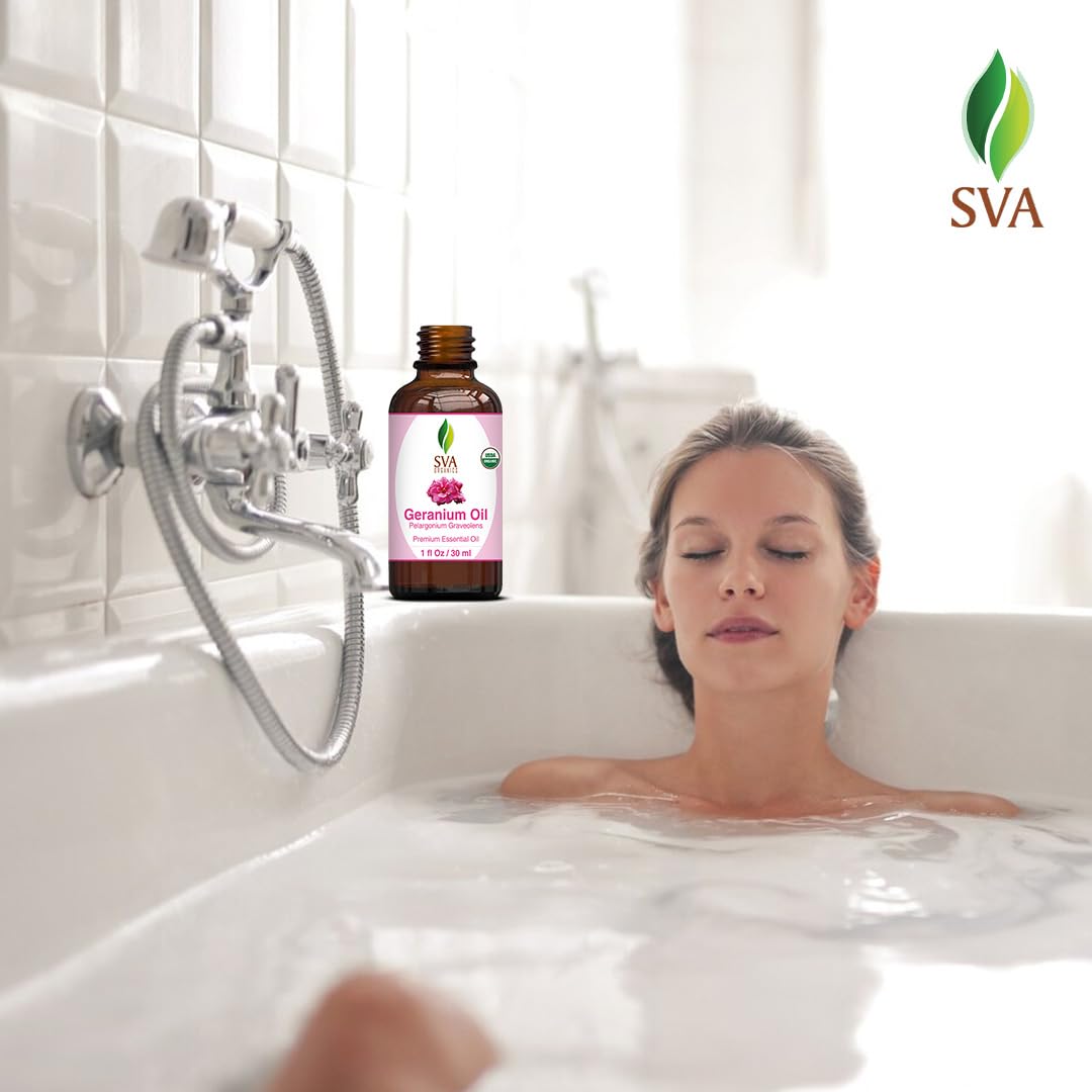 SVA Geranio Aceite Esencial: envase de 1 oz listo para uso diario.