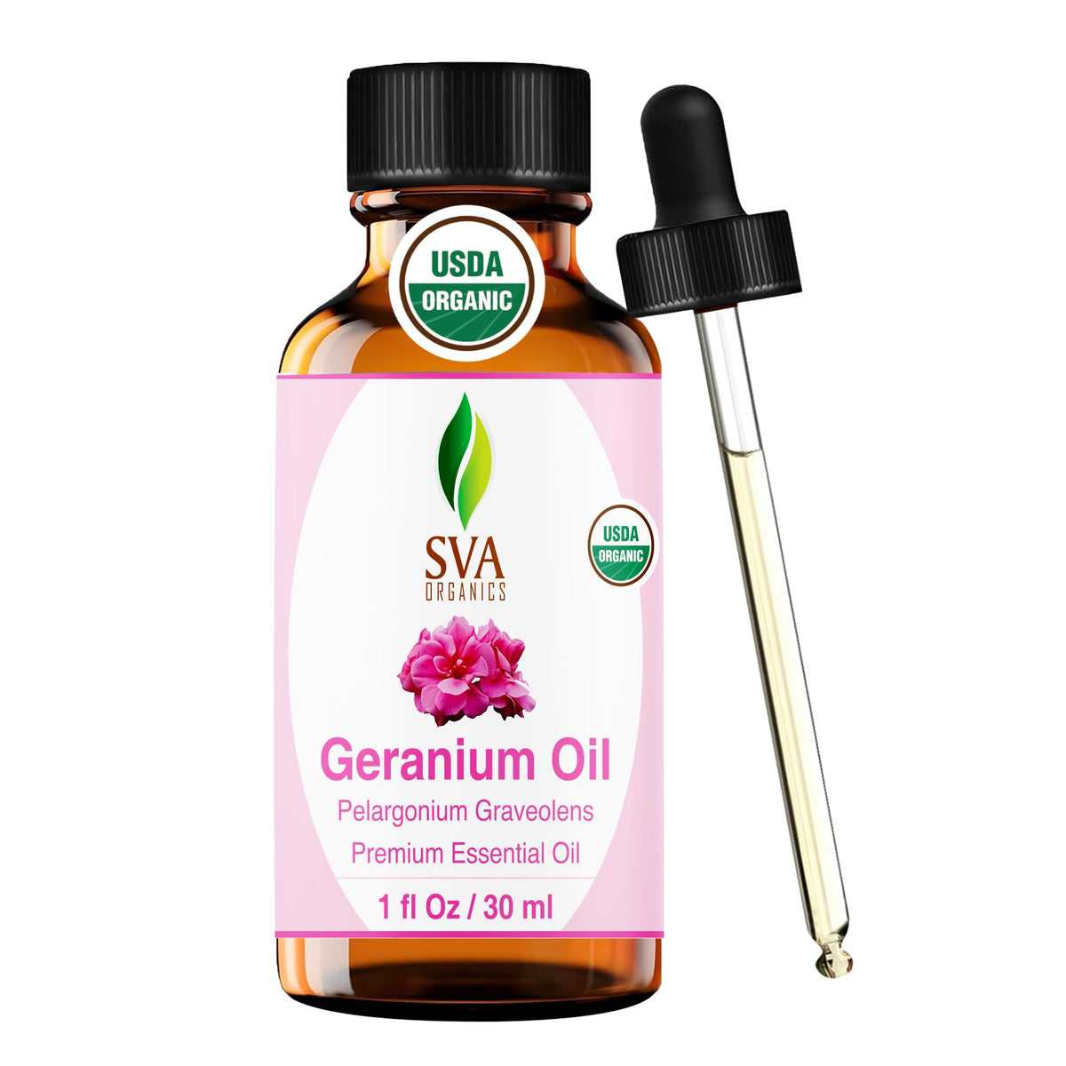 SVA Geranio Aceite Esencial: frasco con gotero para dosificar en difusor.