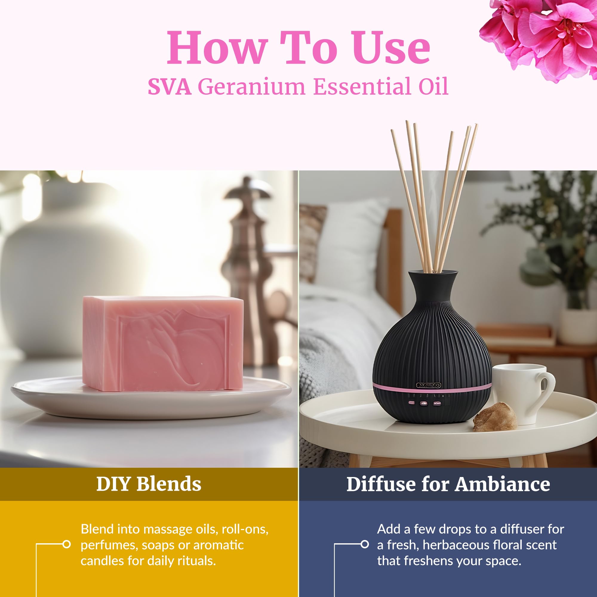 SVA Geranio Aceite Esencial: ideal para jabones, velas y proyectos caseros.