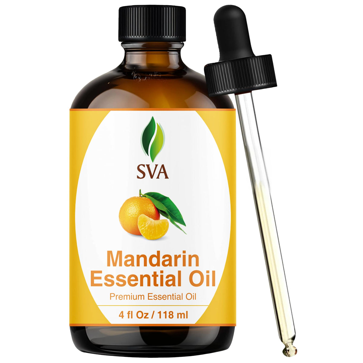 Aceite esencial mandarina SVA en botella, ideal para difusor y masajes