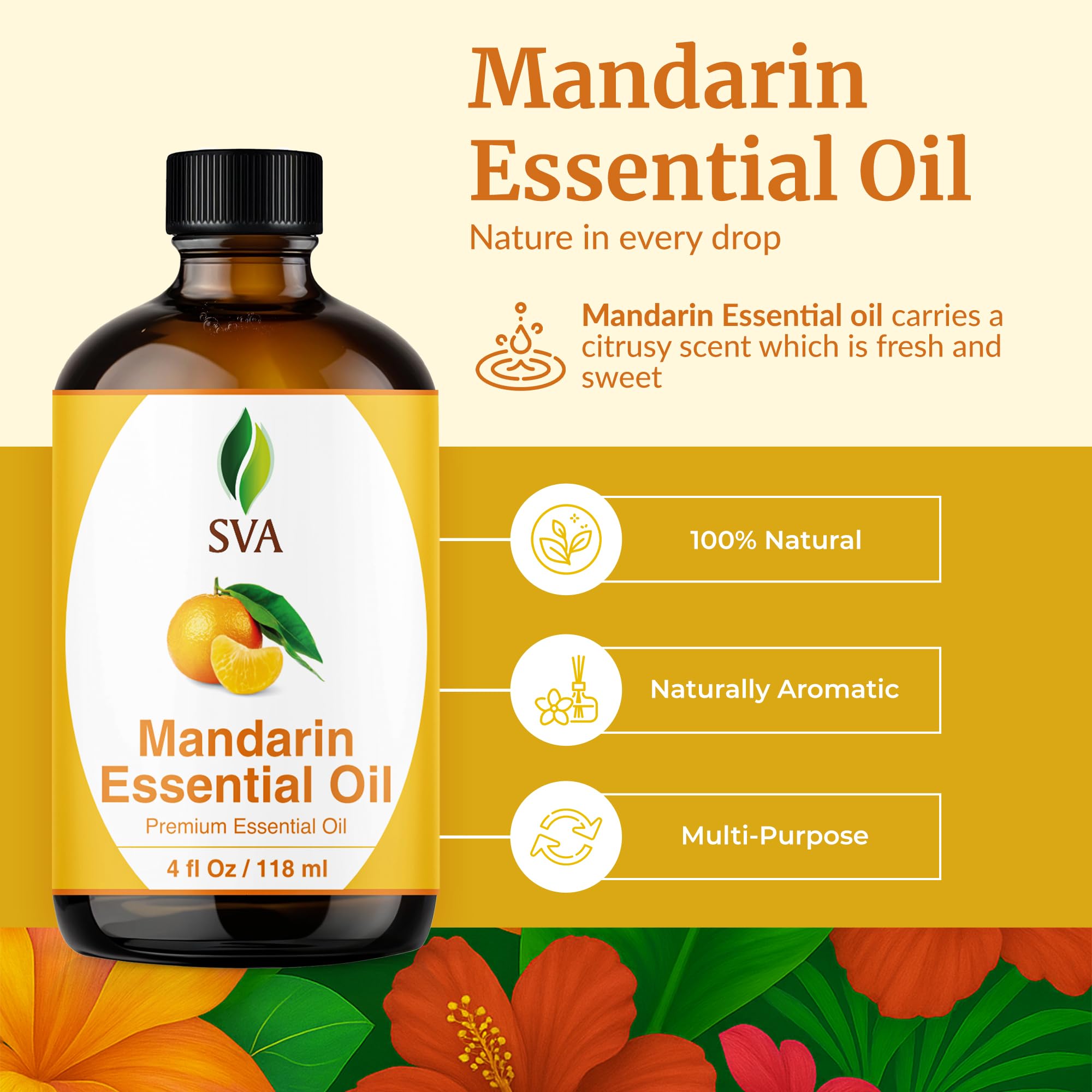Aceite de mandarina SVA para aromaterapia, aroma fresco