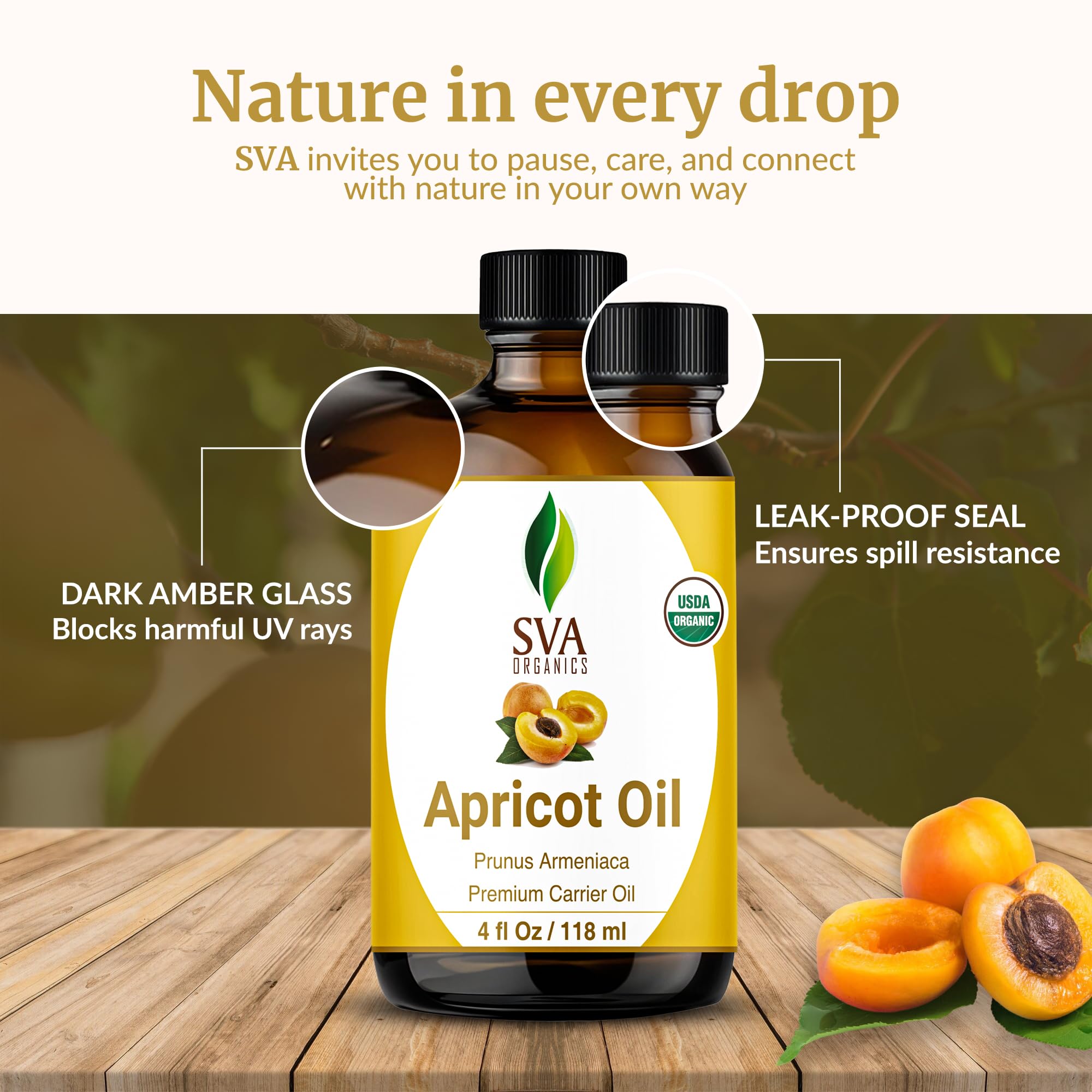 SVA Organics Aceite de albaricoque masaje corporal para piel sedosa.