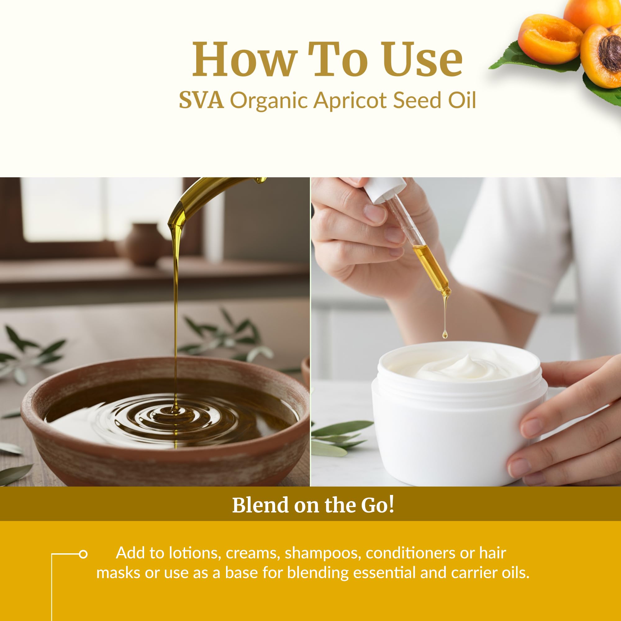 SVA Organics Aceite de albaricoque mezcla con champú para cuidado profundo.