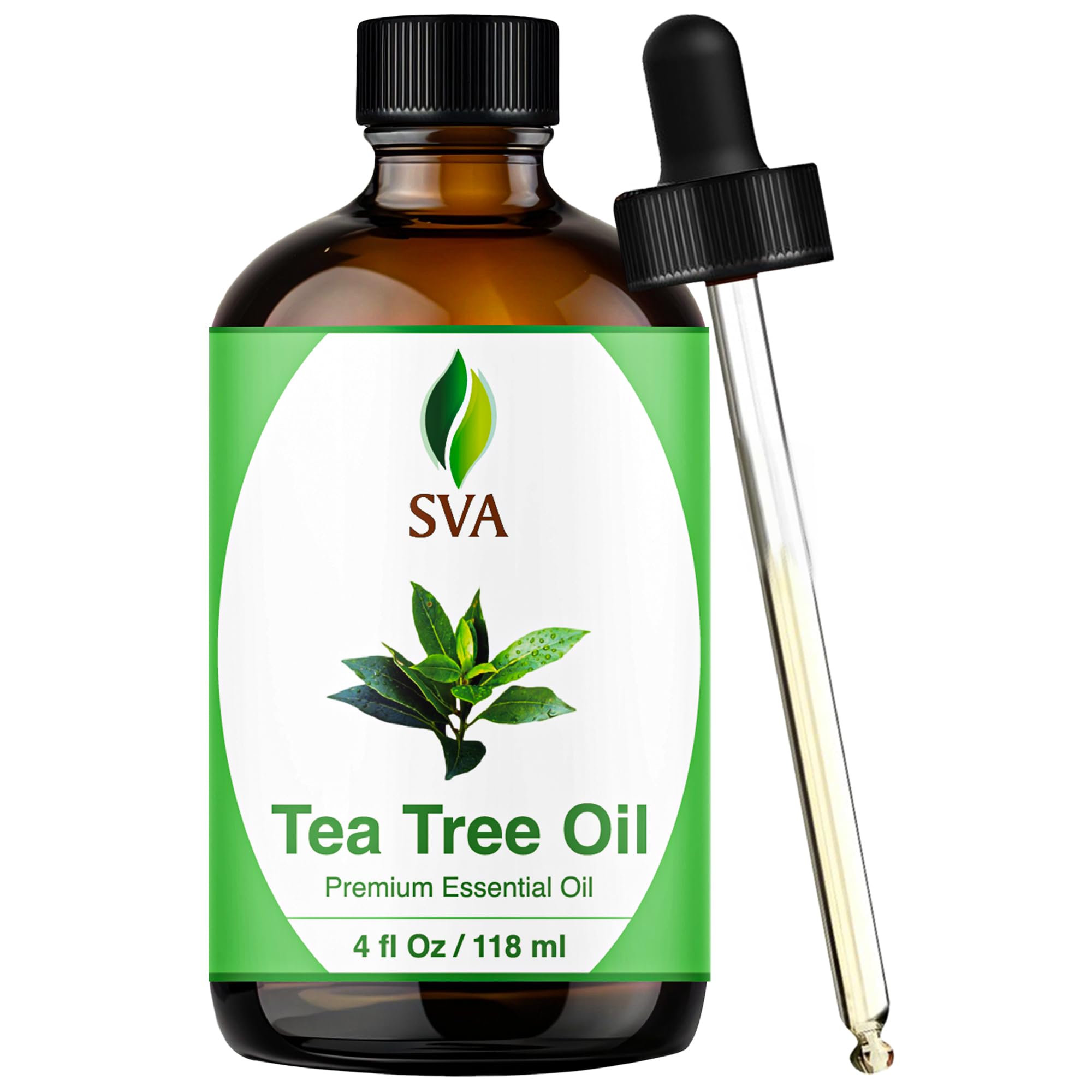 SVA ORGANICS Aceite de árbol de té en frasco con gotero para uso versátil.