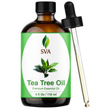 SVA ORGANICS Aceite de árbol de té en frasco con gotero para uso versátil.