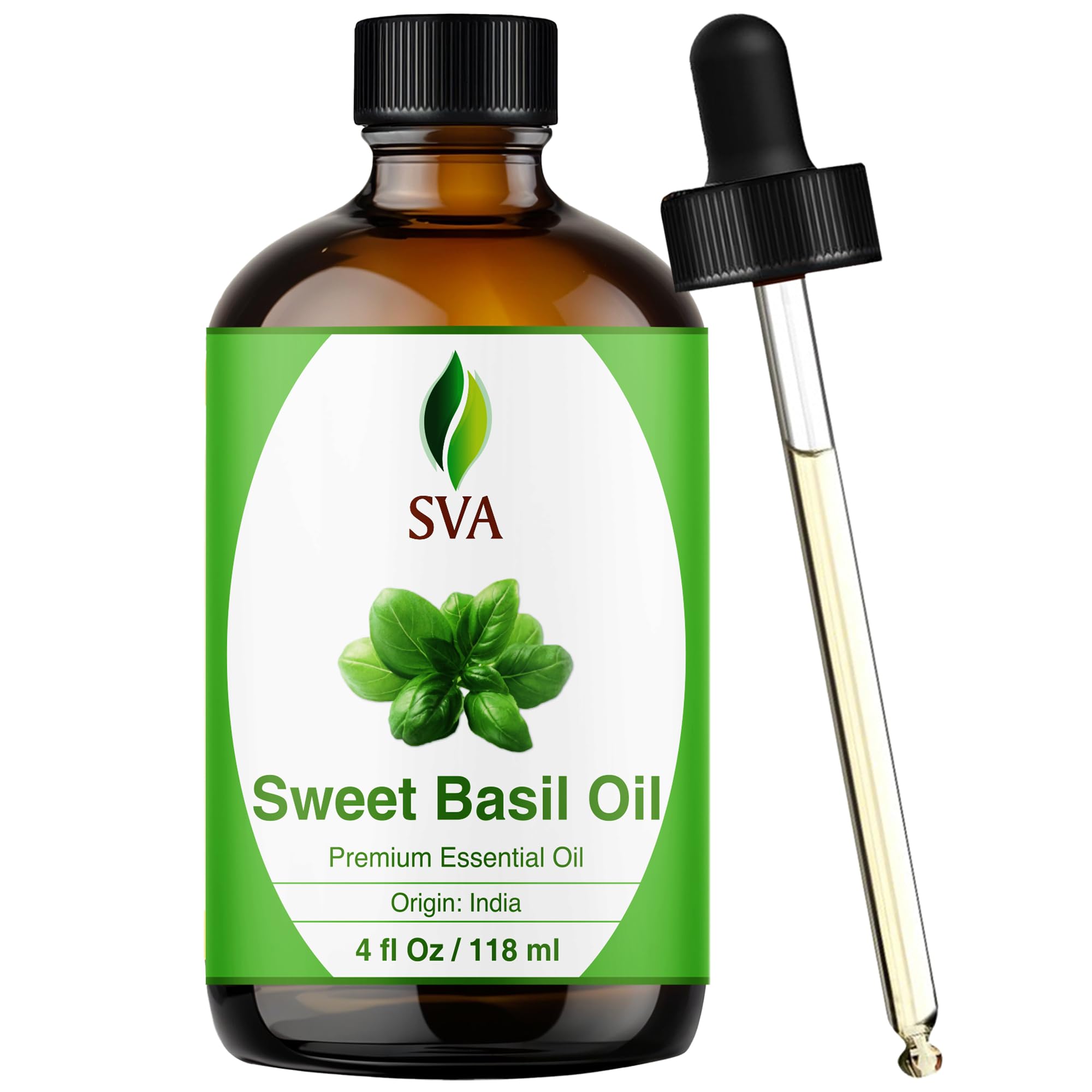 SVA ORGANICS Aceite esencial albahaca dulce en frasco de 4 oz listo para uso diario