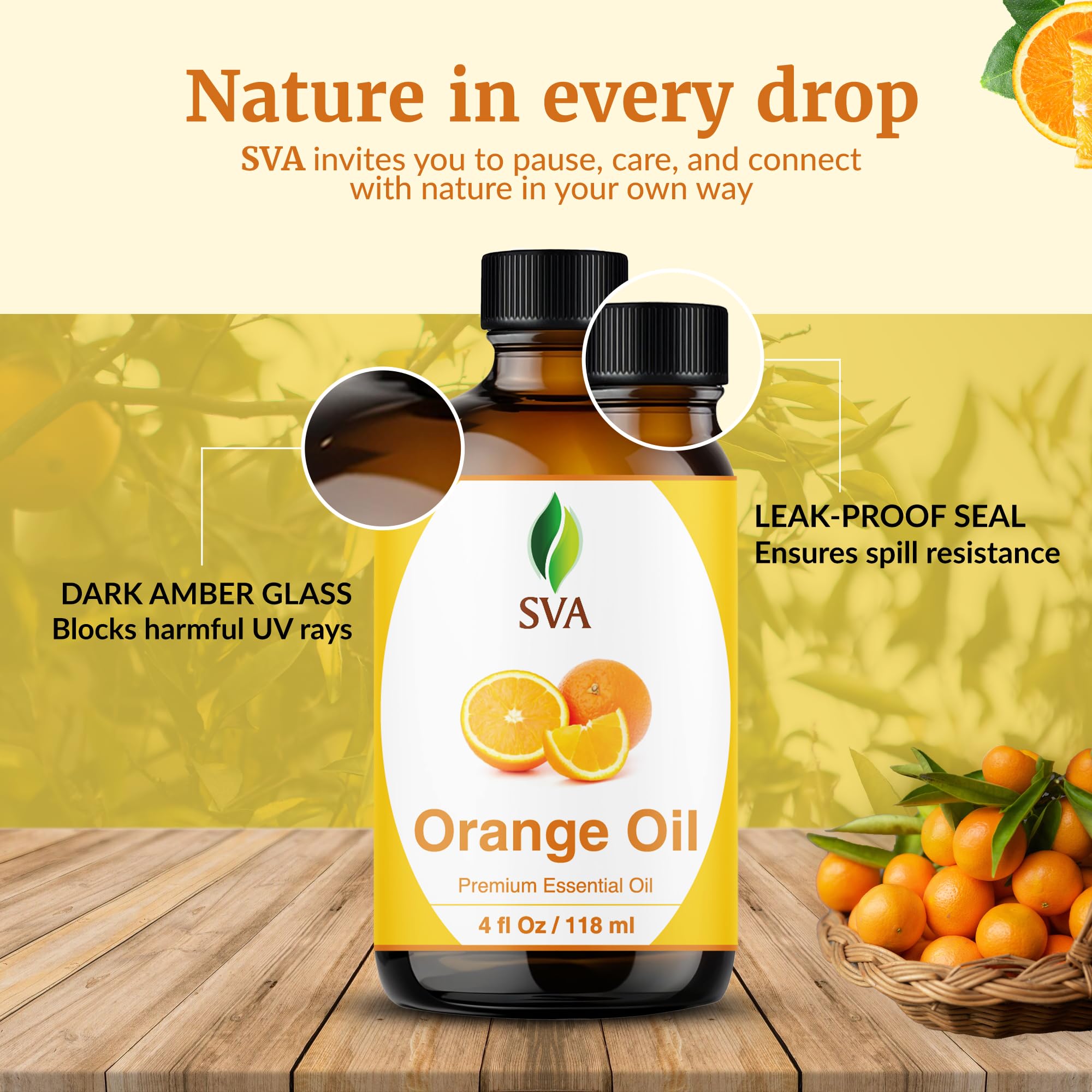 SVA ORGANICS Aceite naranja, bano relajante para una experiencia sensorial.