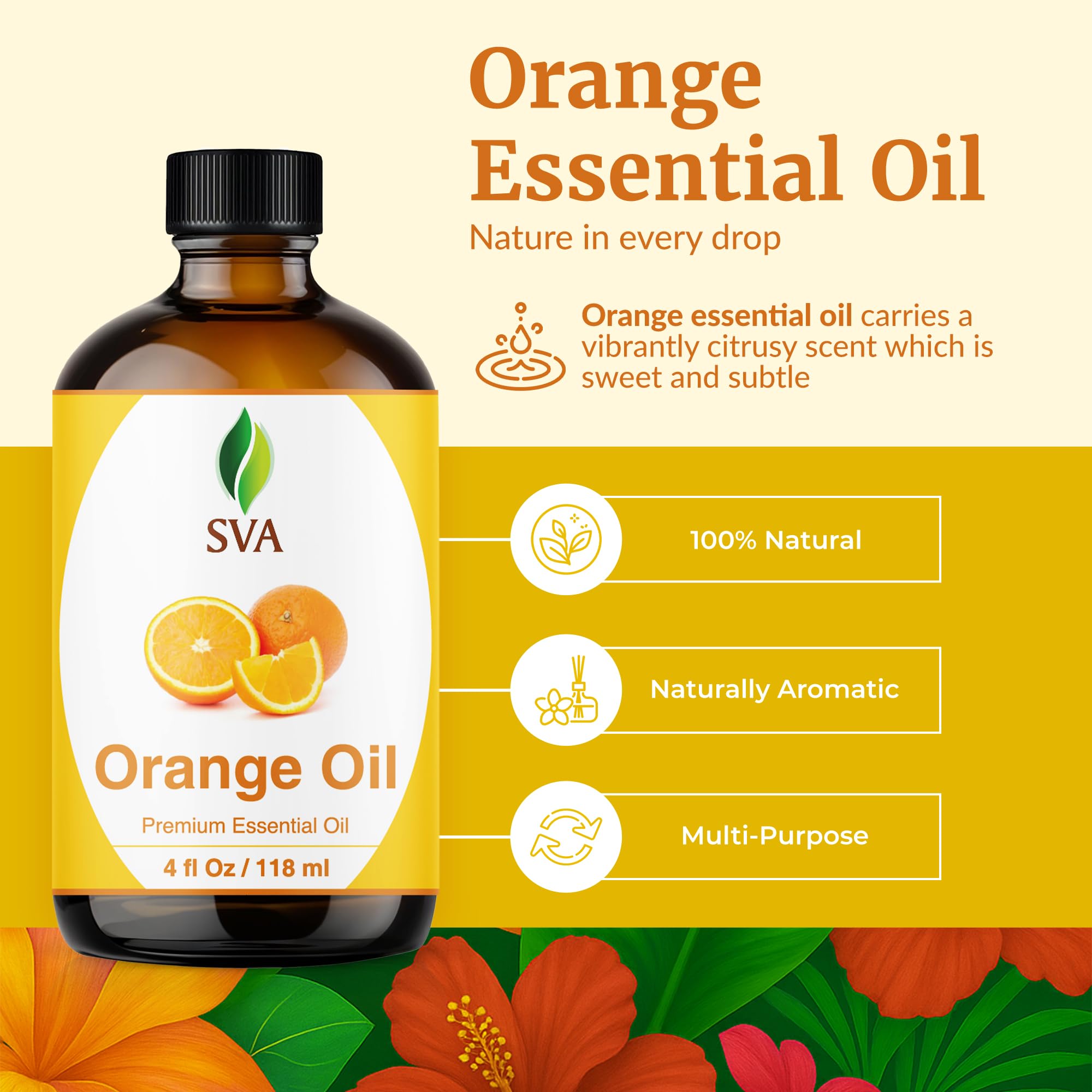 SVA ORGANICS Aceite naranja, dispensador, ideal para diluir en masajes.