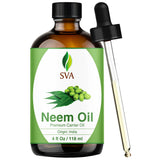 SVA ORGANICS aceite de neem en botella para uso diario en piel y cabello.