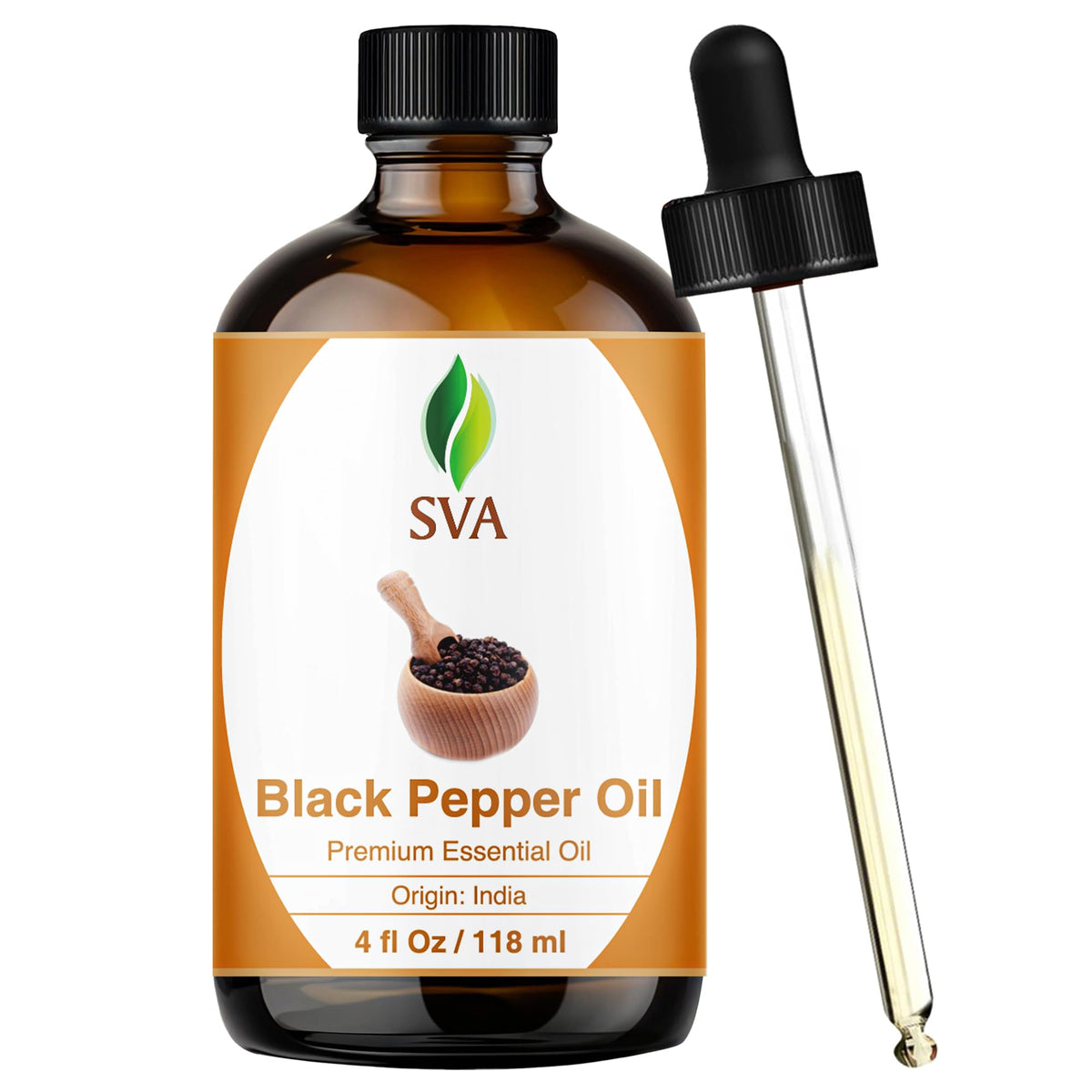 SVA Organics Aceite Pimienta Negra, frasco de 4 onzas con gotero para aplicación fácil
