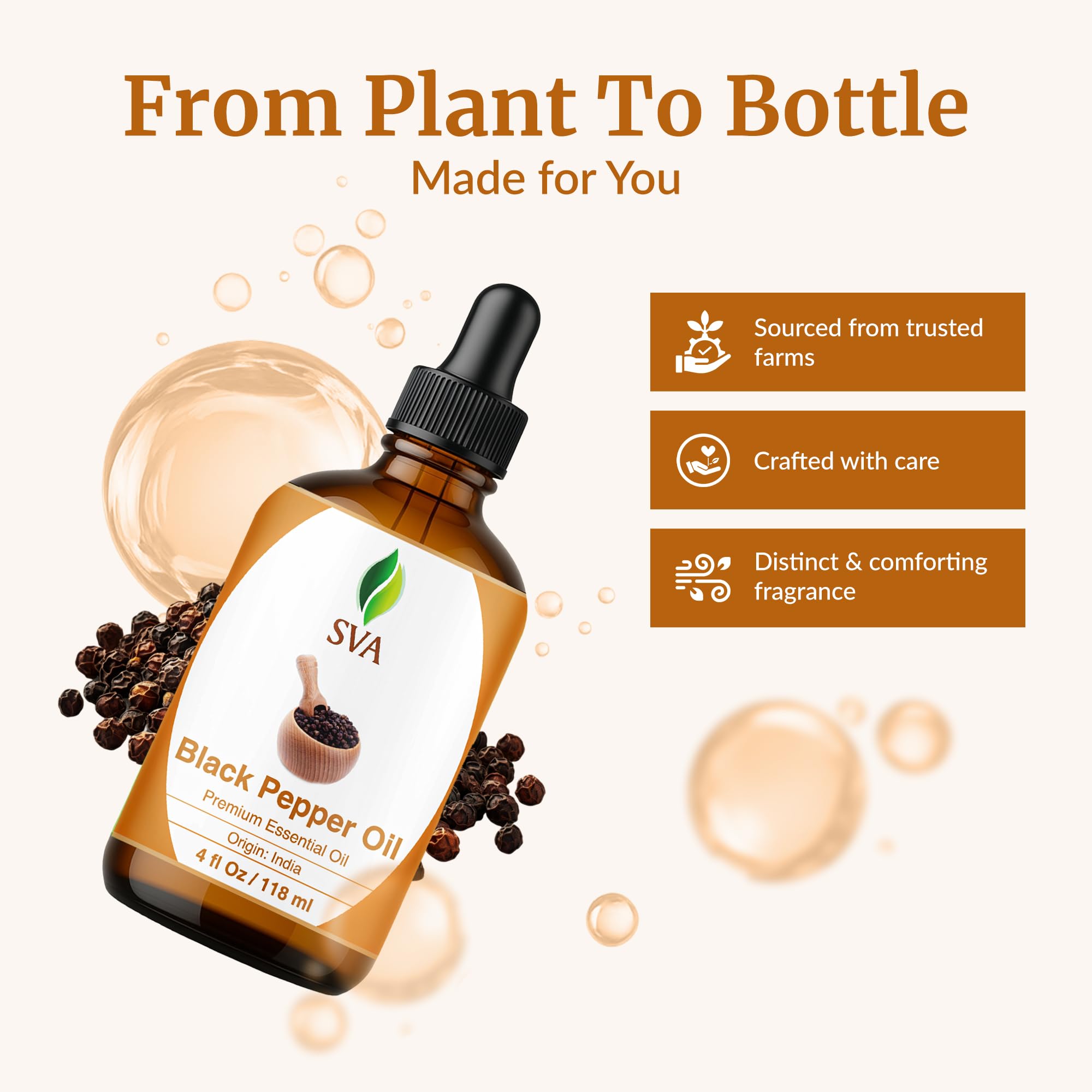 Aceite Pimienta Negra de SVA Organics para cabello y cuero cabelludo, masaje suave