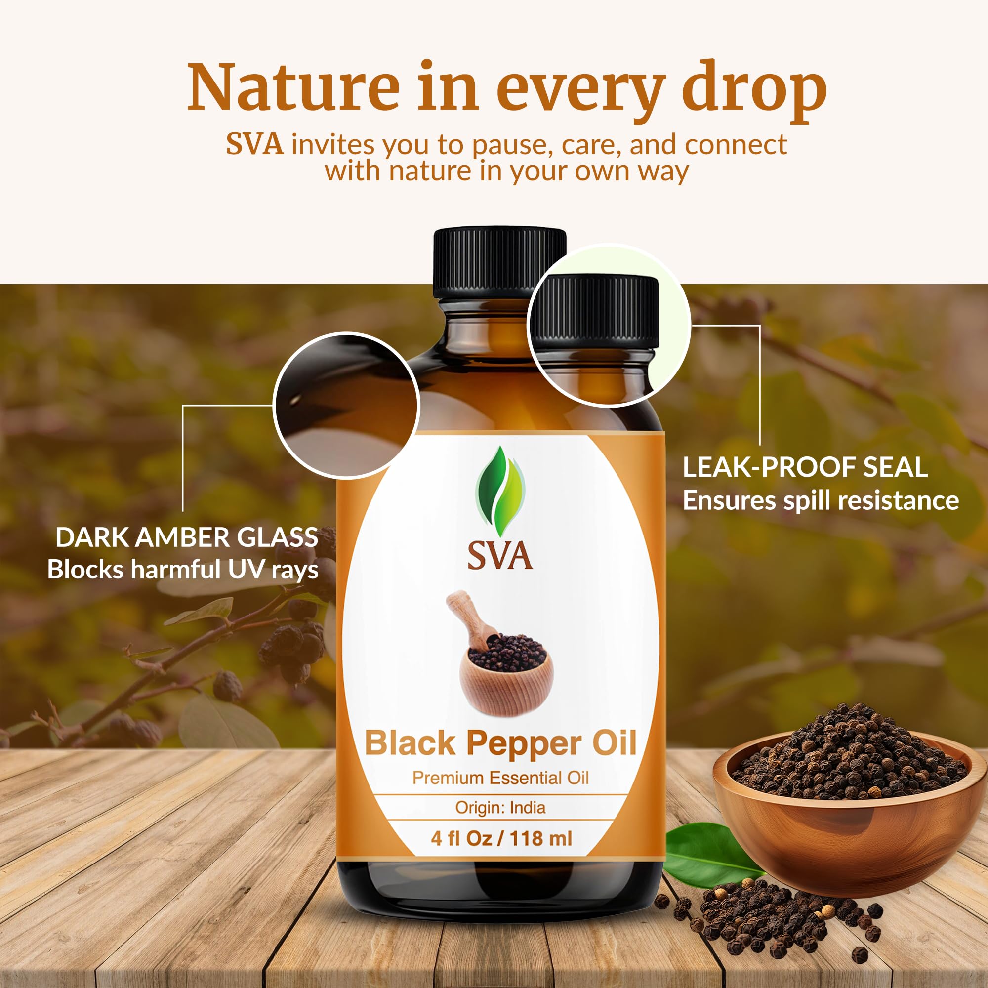 Aceite Pimienta Negra de SVA Organics con gotero para dosis precisas
