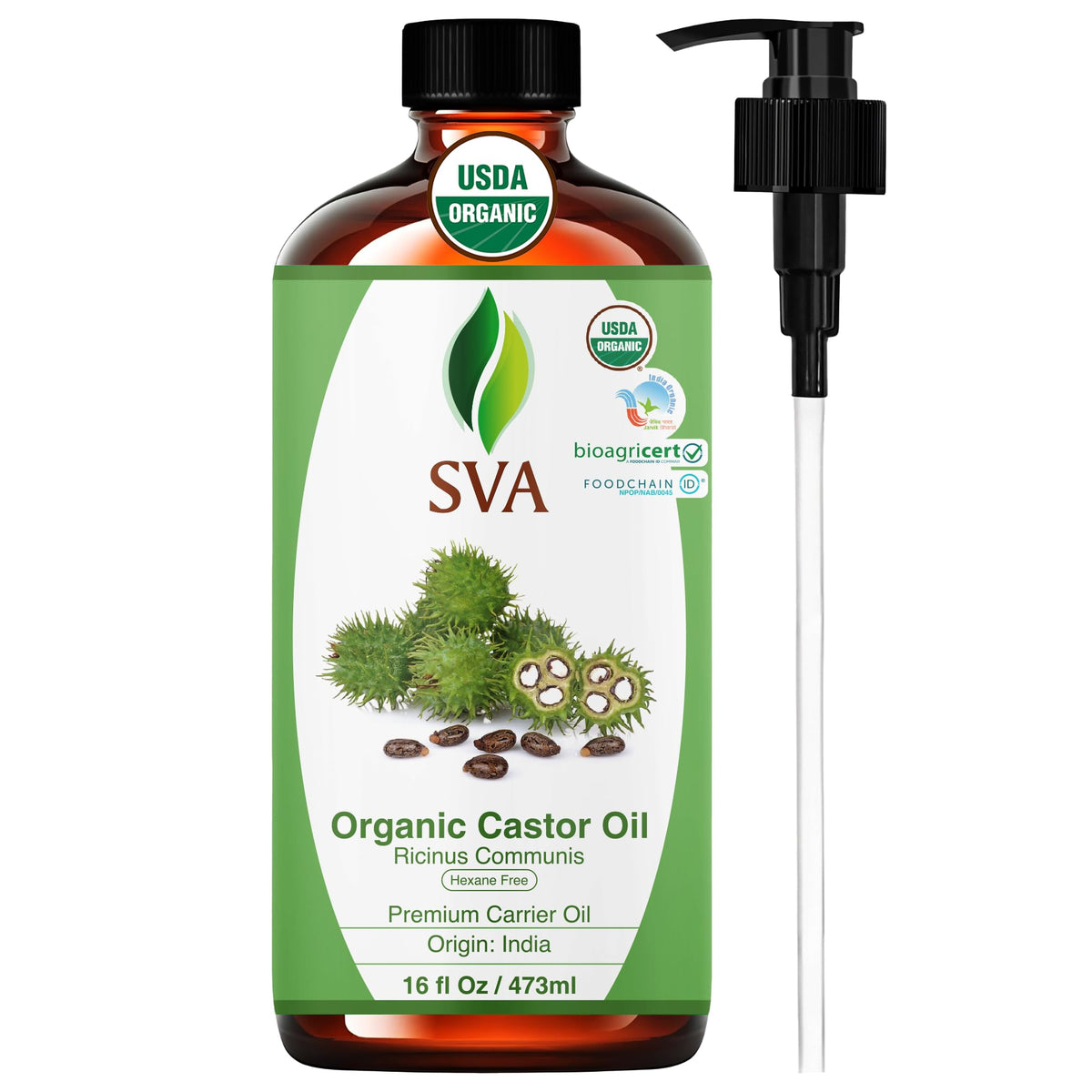 SVA ORGANICS aceite de ricino: botella con pomo para aplicación fácil.
