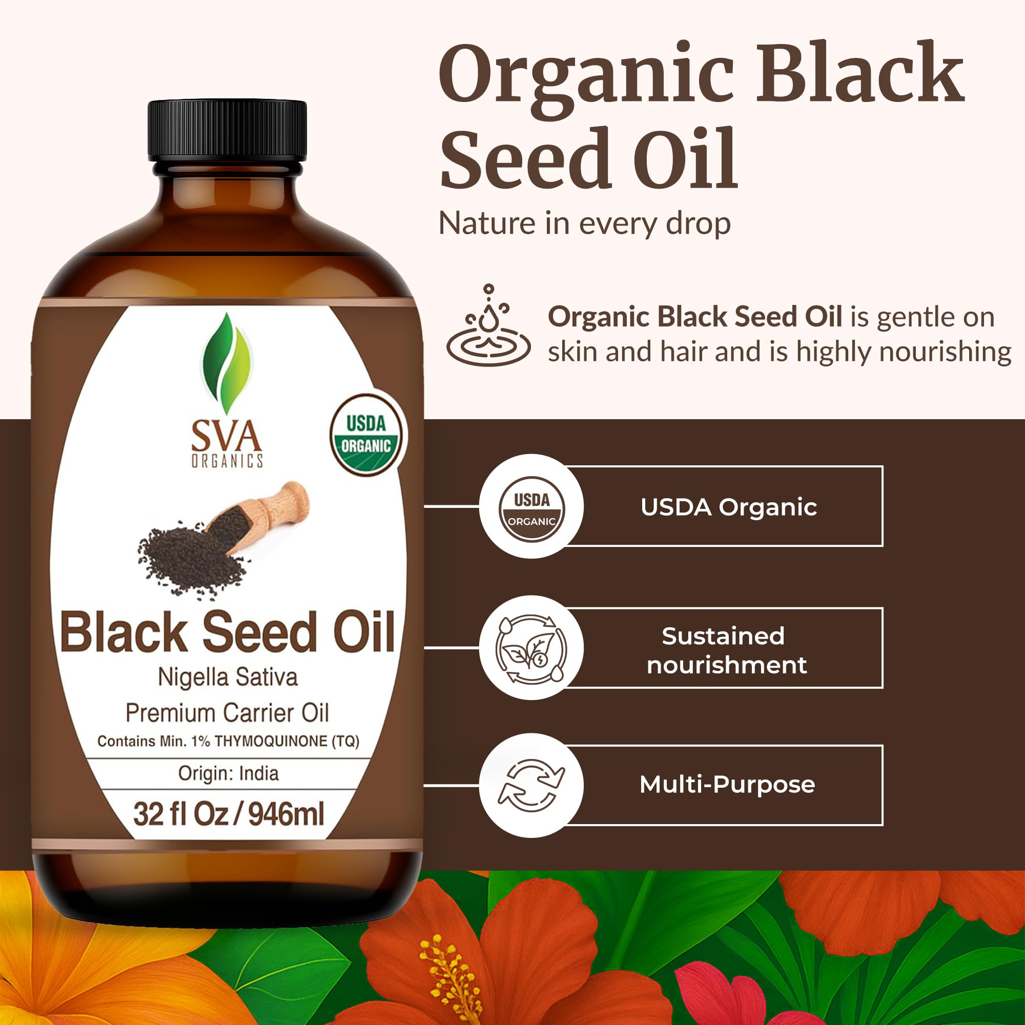 SVA ORGANICS botella de aceite negro para masaje capilar nutritivo