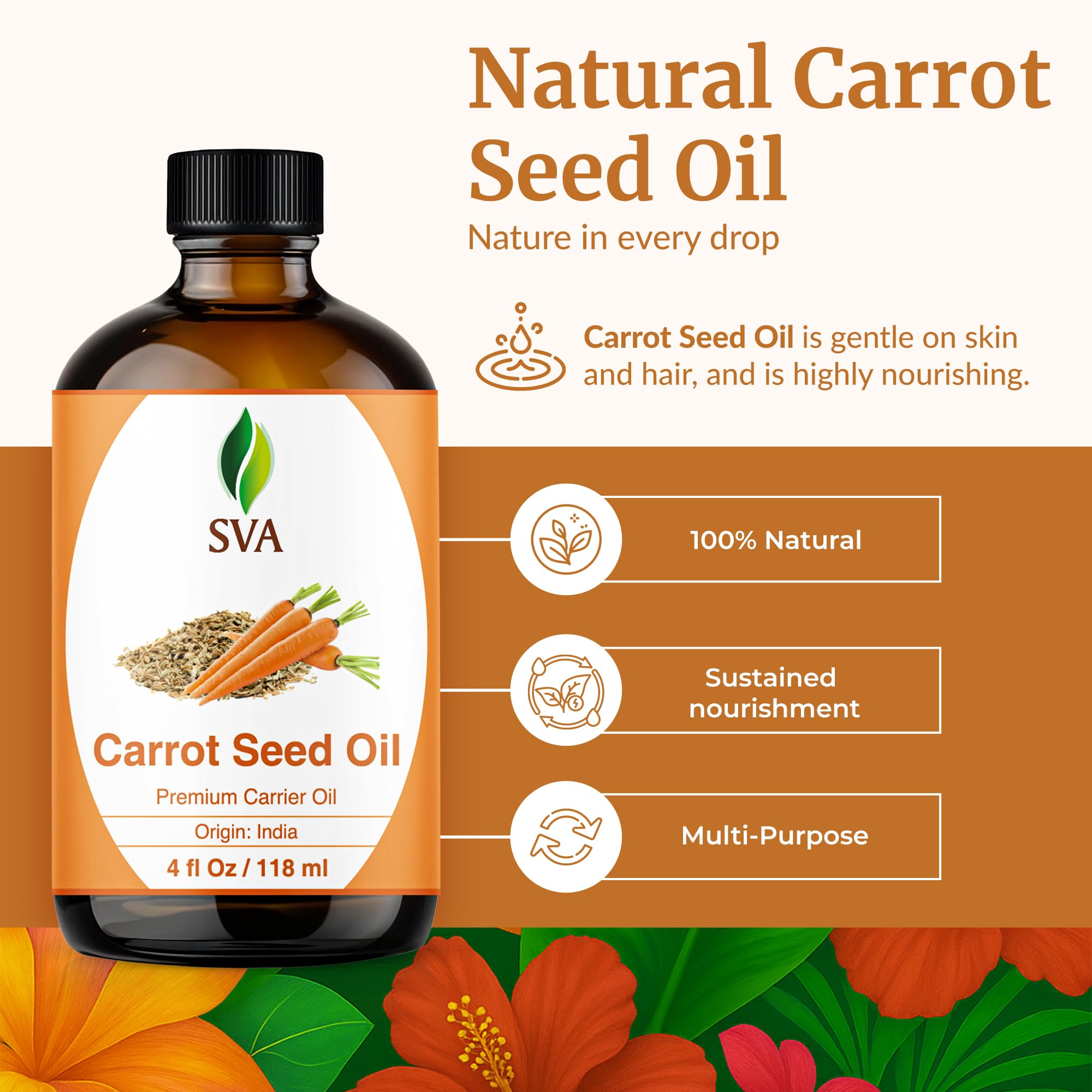 SVA Organics aceite de zanahoria en la palma para masaje suave