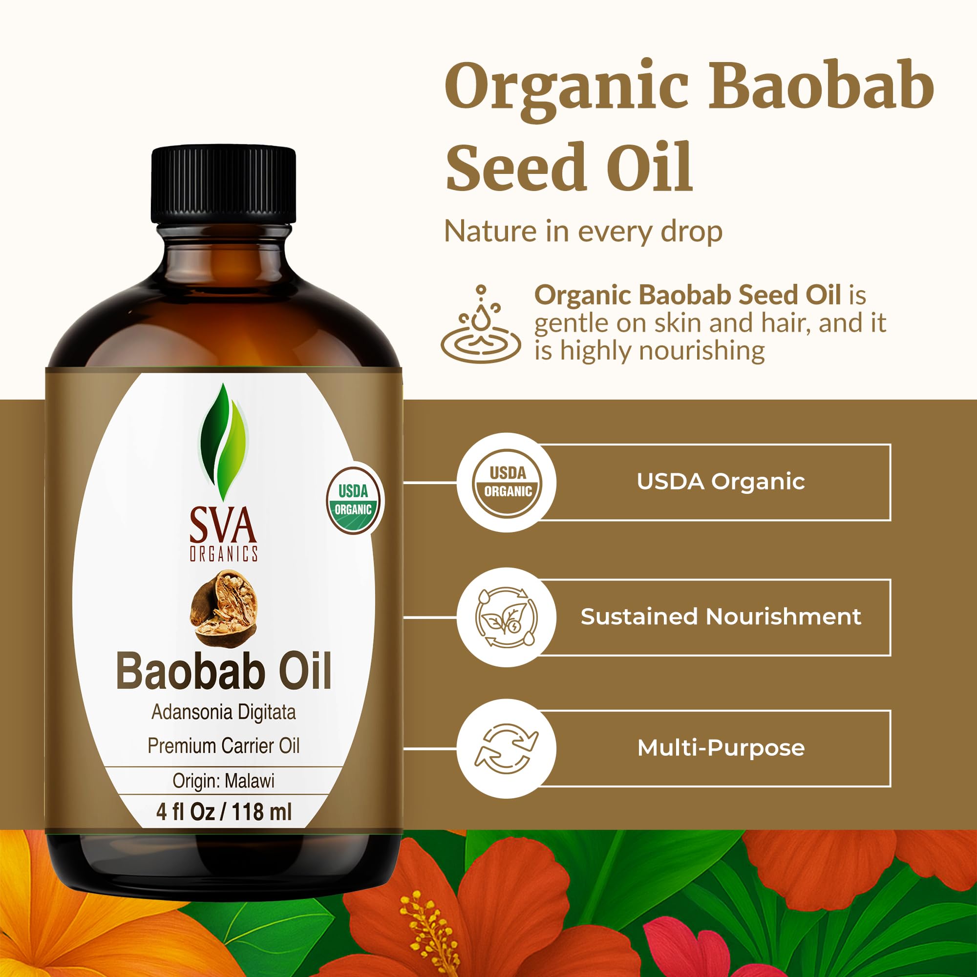 Aplicación suave del aceite SVA Organics Baobab en la palma.