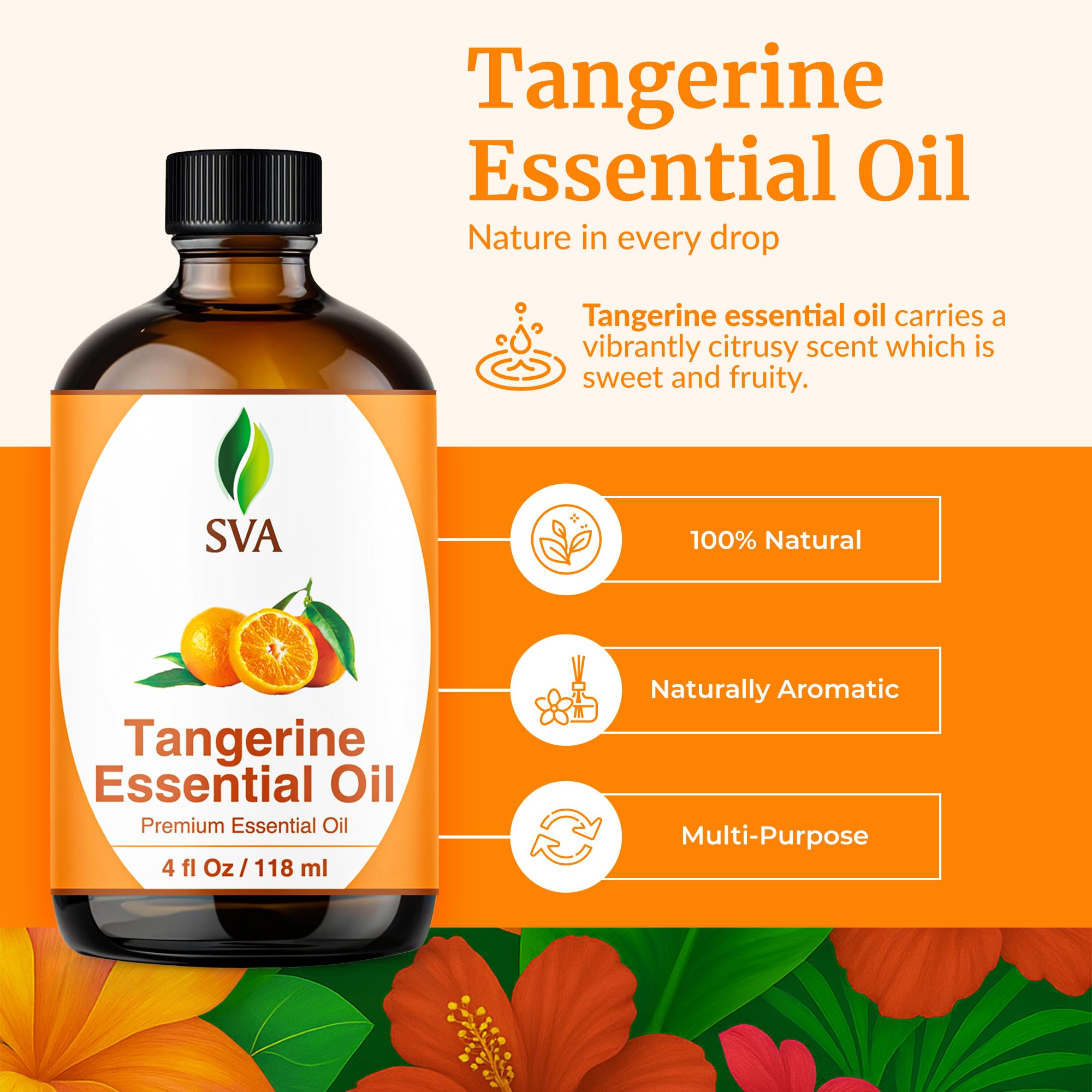 SVA ORGANICS Mandarina: aroma cítrico para difusor y aromaterapia.