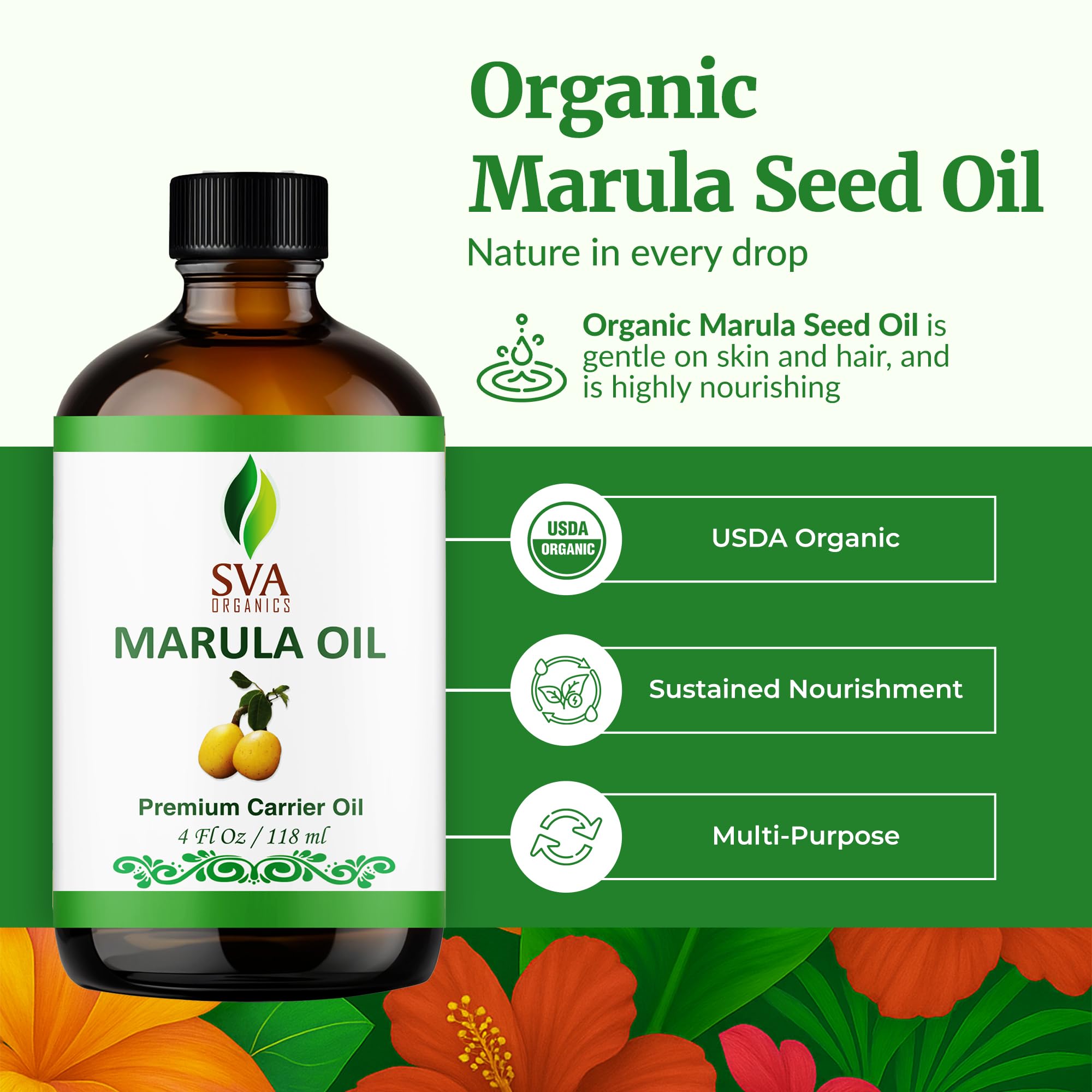 Aceite de Marula de SVA ORGANICS, aplicación en manos para rostro suave y rápida absorción.