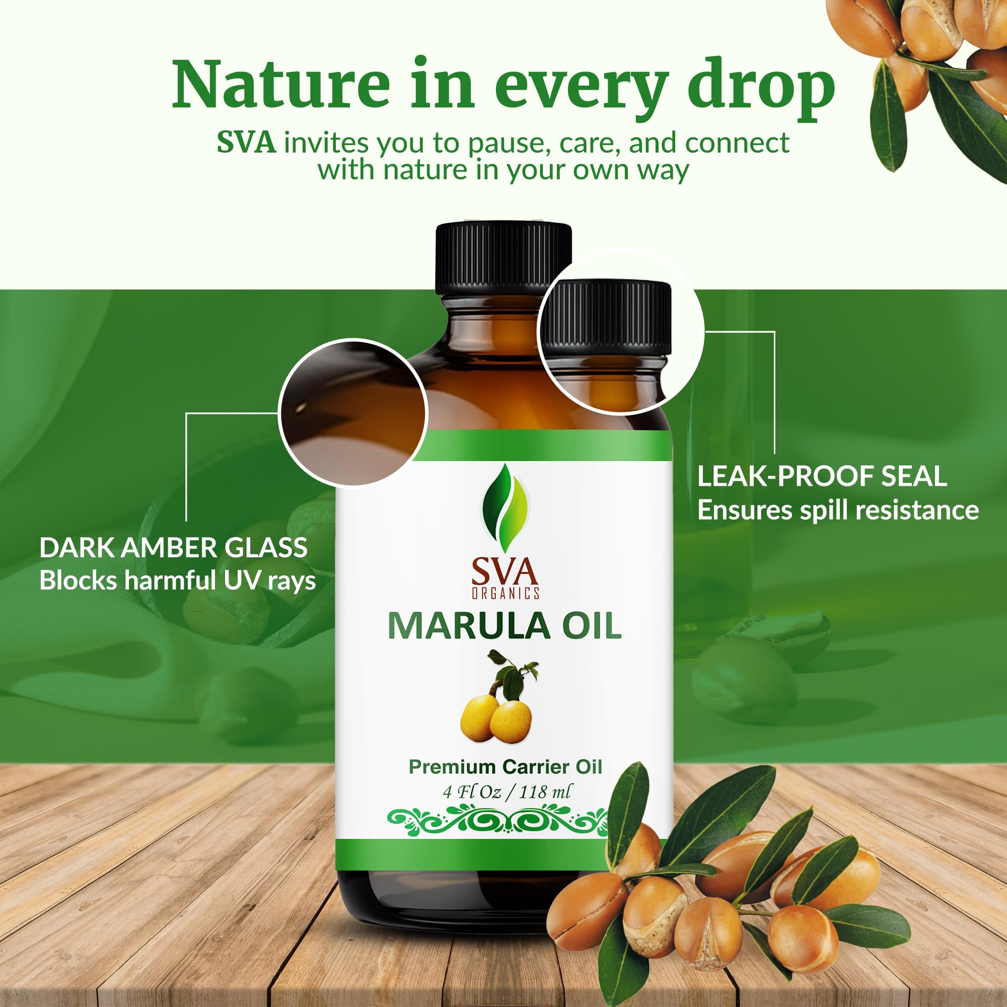 Aceite de Marula de SVA ORGANICS ideal para mezclar con champú y mascarillas.
