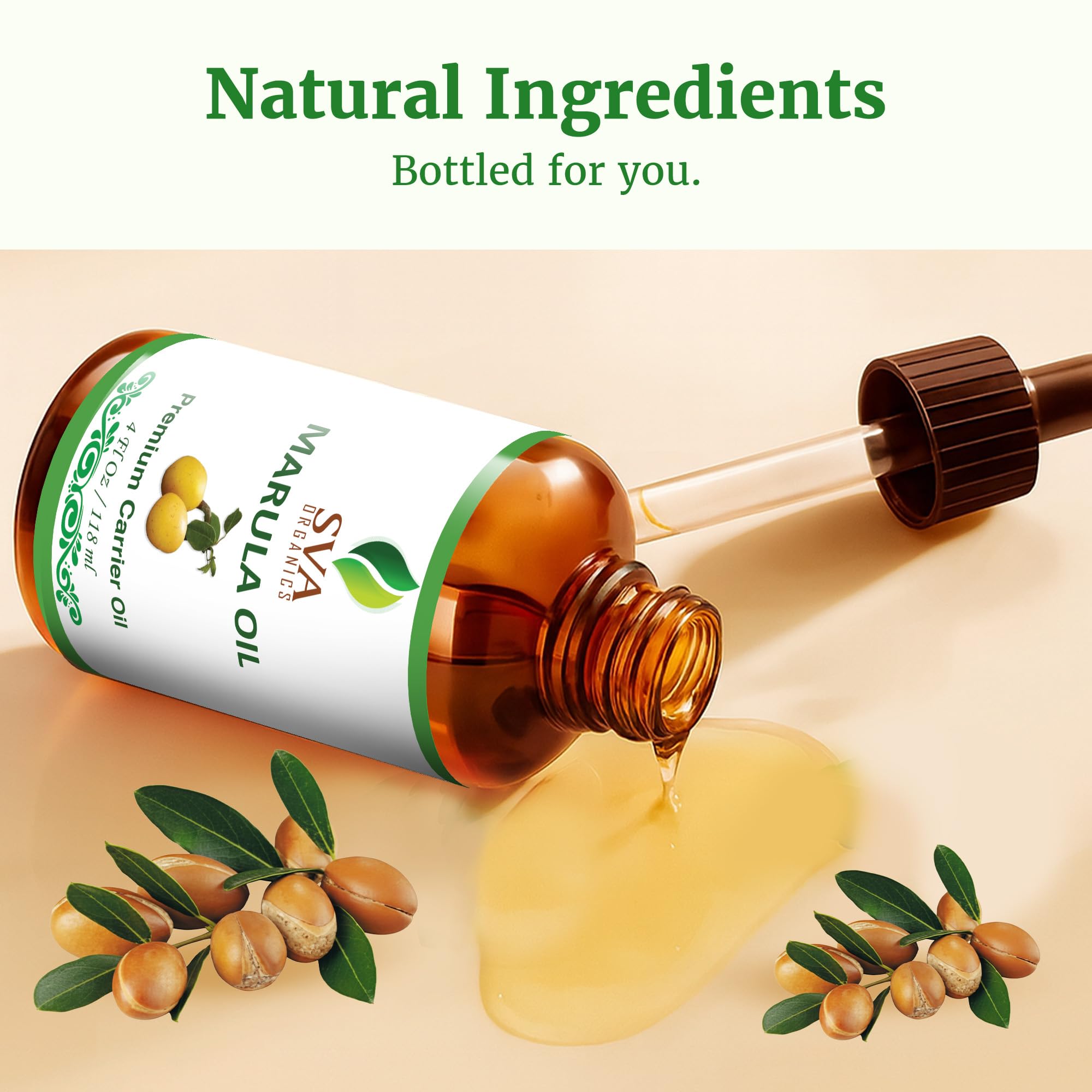 Aceite de Marula de SVA ORGANICS de 4 onzas con gotero para dosificación precisa.