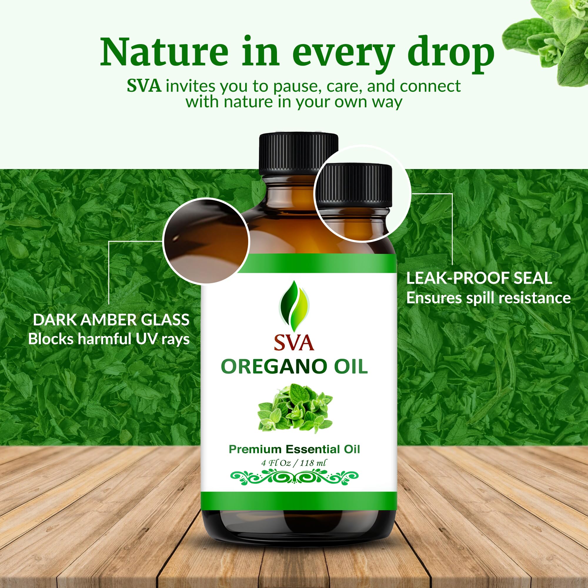 SVA ORGANICS Aceite de Orégano en frasco de 4 onzas con cuentagotas