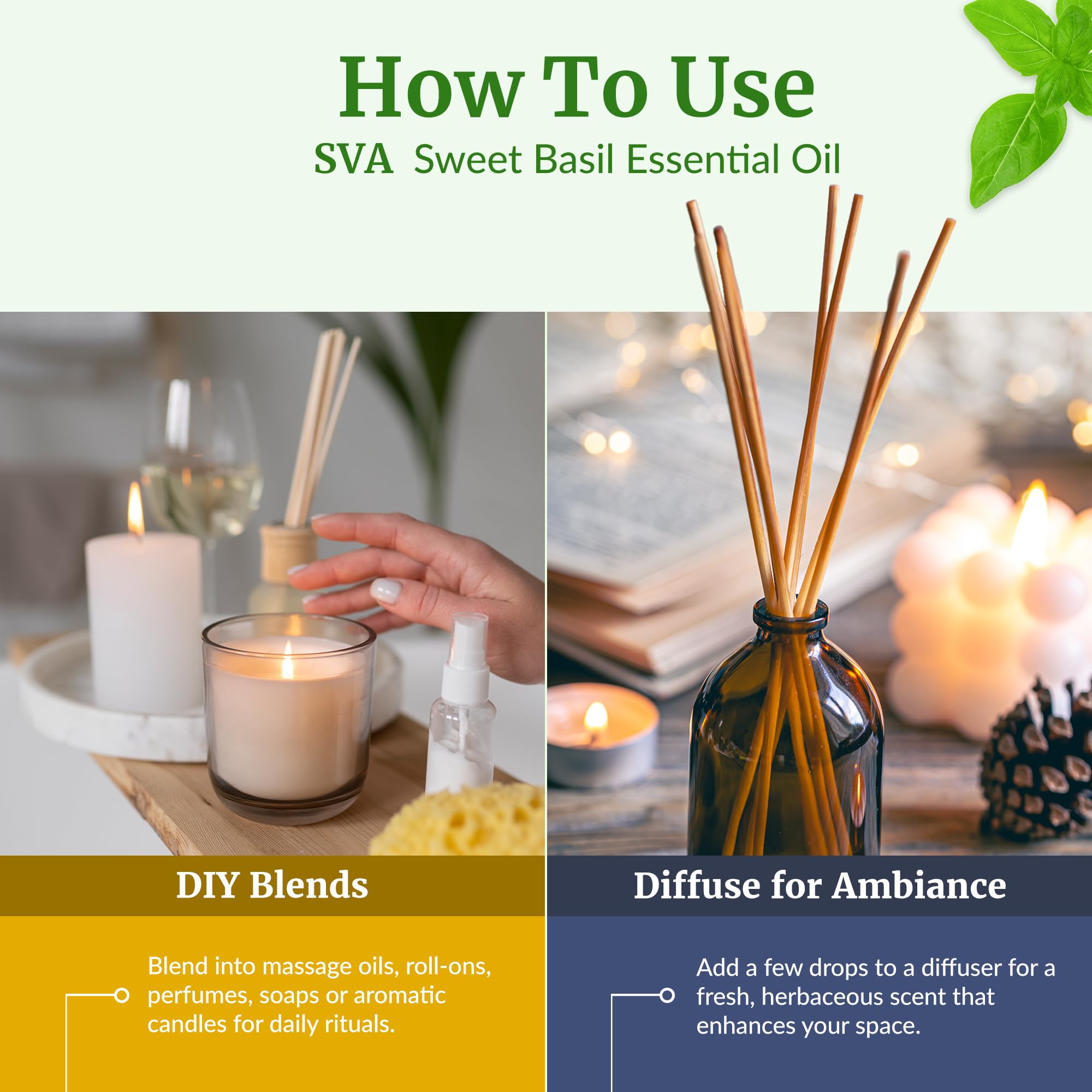 Jabones y velas artesanales con albahaca dulce de SVA ORGANICS