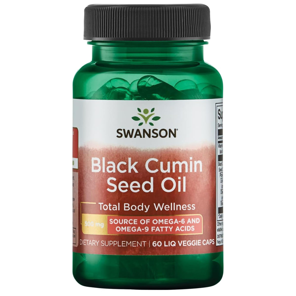 Swanson Aceite de comino negro, botella visible, apoyo al bienestar diario.