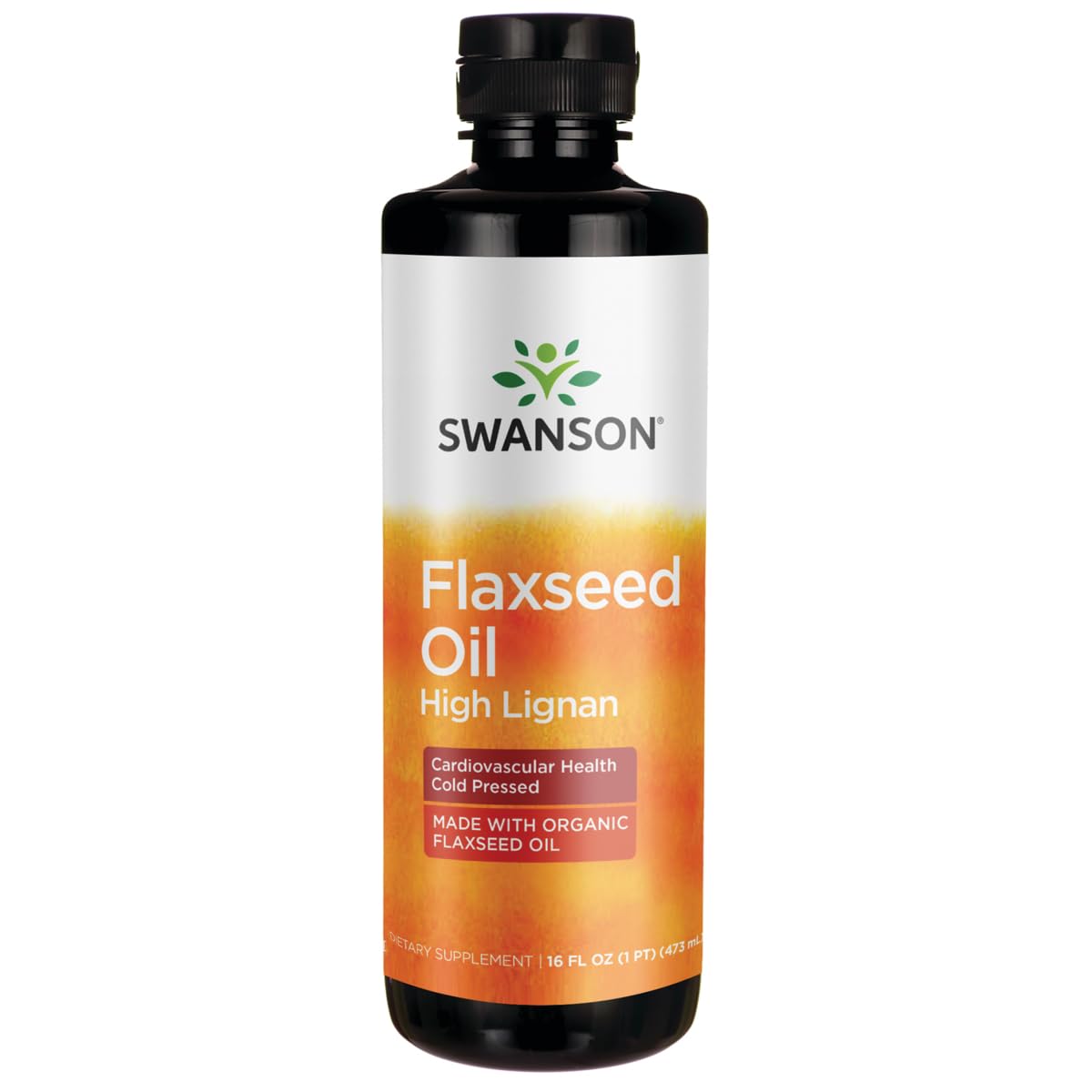 Swanson Aceite de linaza Omegatru, botella, apoyo para la salud cardiovascular y piel.