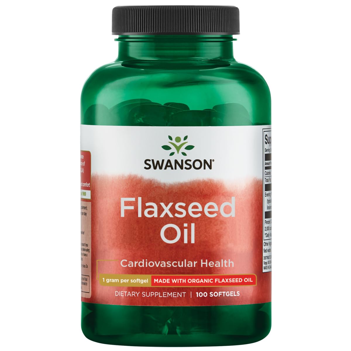 Swanson Omegatru aceite de linaza, embotellado, posible apoyo al bienestar cardiovascular.
