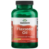 Swanson Omegatru aceite de linaza, embotellado, posible apoyo al bienestar cardiovascular.