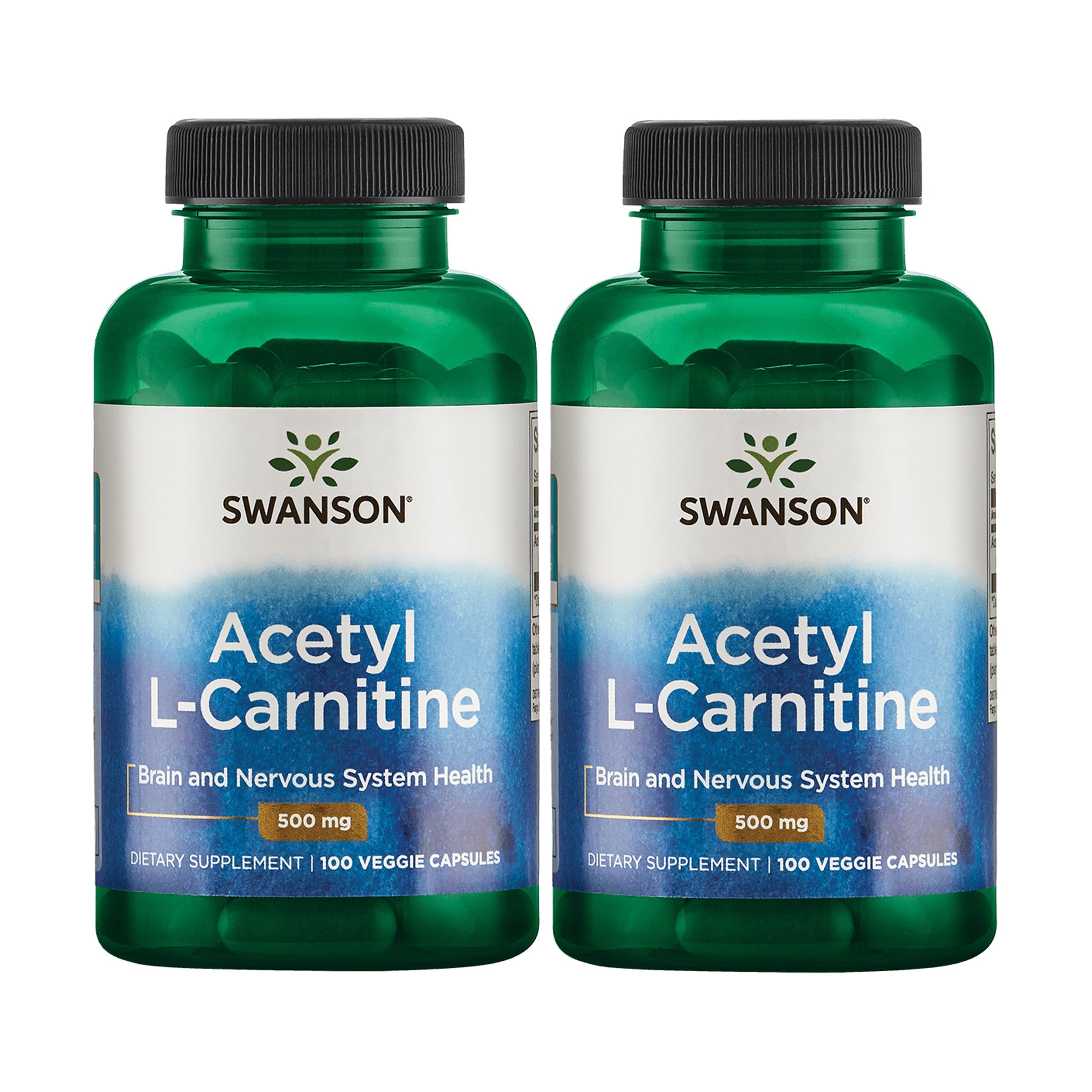 Swanson Acetil-L-Carnitina, cápsula 500 mg en botella, apoyo potencial al cerebro y músculos.