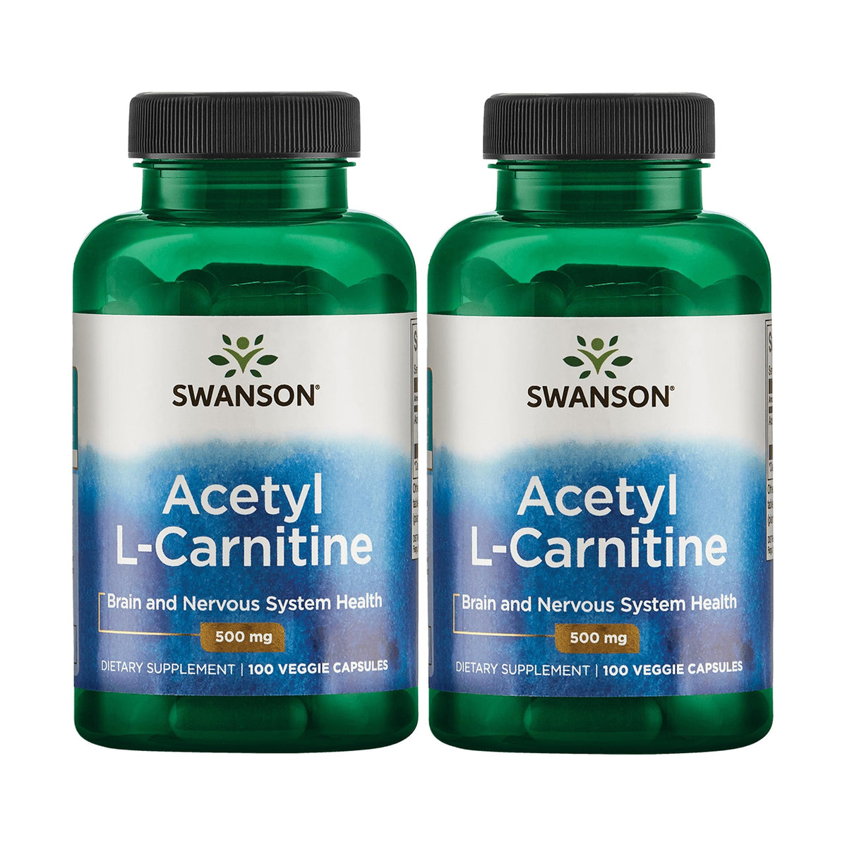 Swanson Acetil-L-Carnitina, cápsula 500 mg en botella, apoyo potencial al cerebro y músculos.