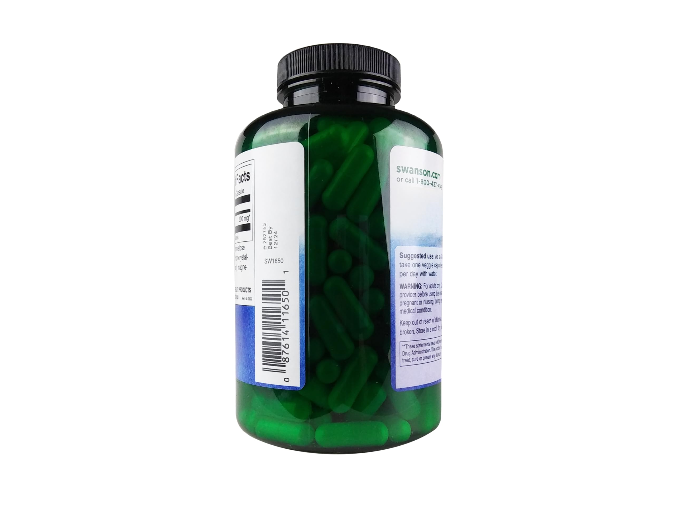 Detalle de etiqueta interior de Swanson Acetil-L-Carnitina con dosis.