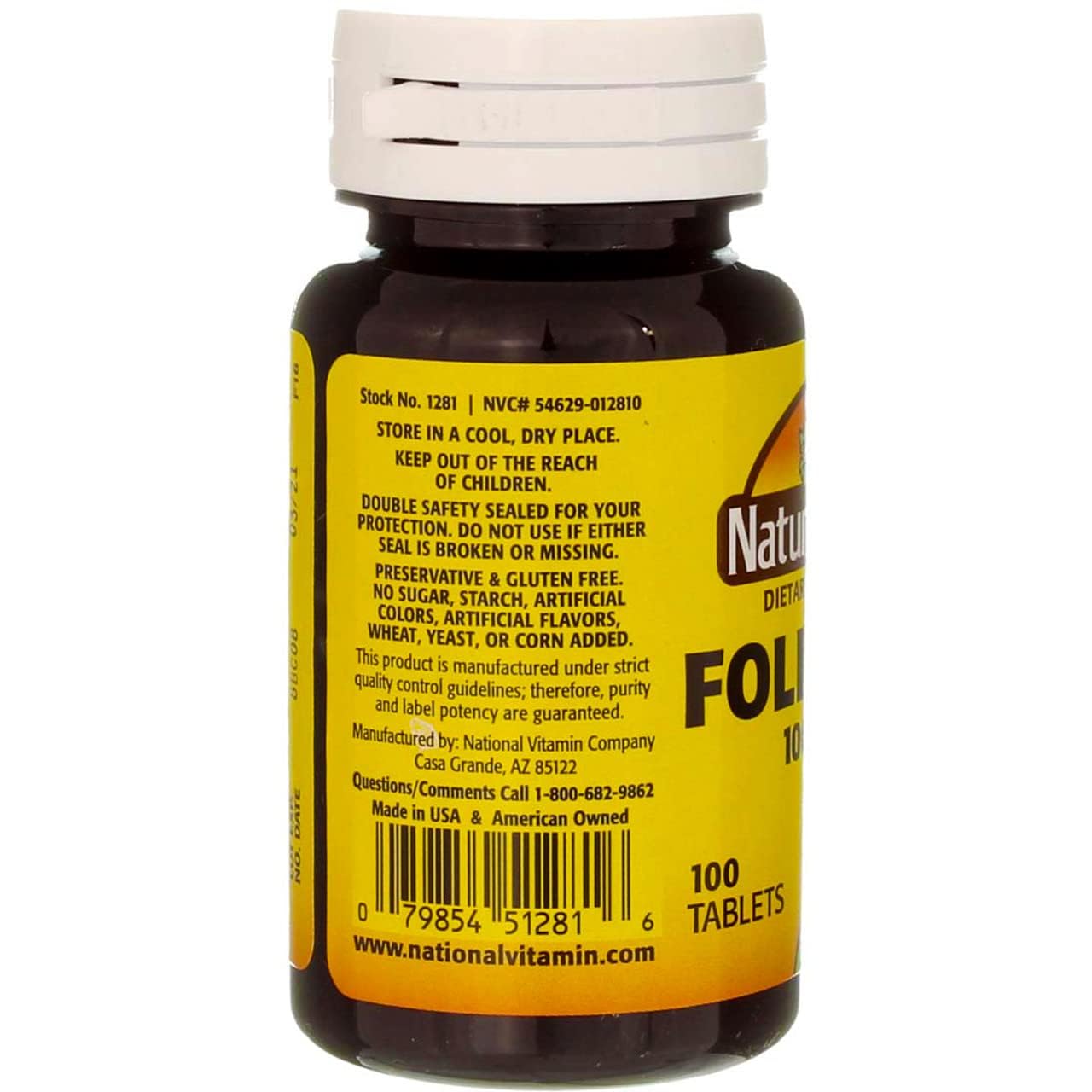 Swanson ácido fólico 1000 mcg, tabletas en empaque para nutrición diaria.