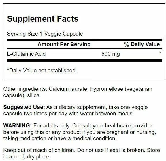 Swanson Ácido Glutámico 500 mg – cápsulas para concentración diaria