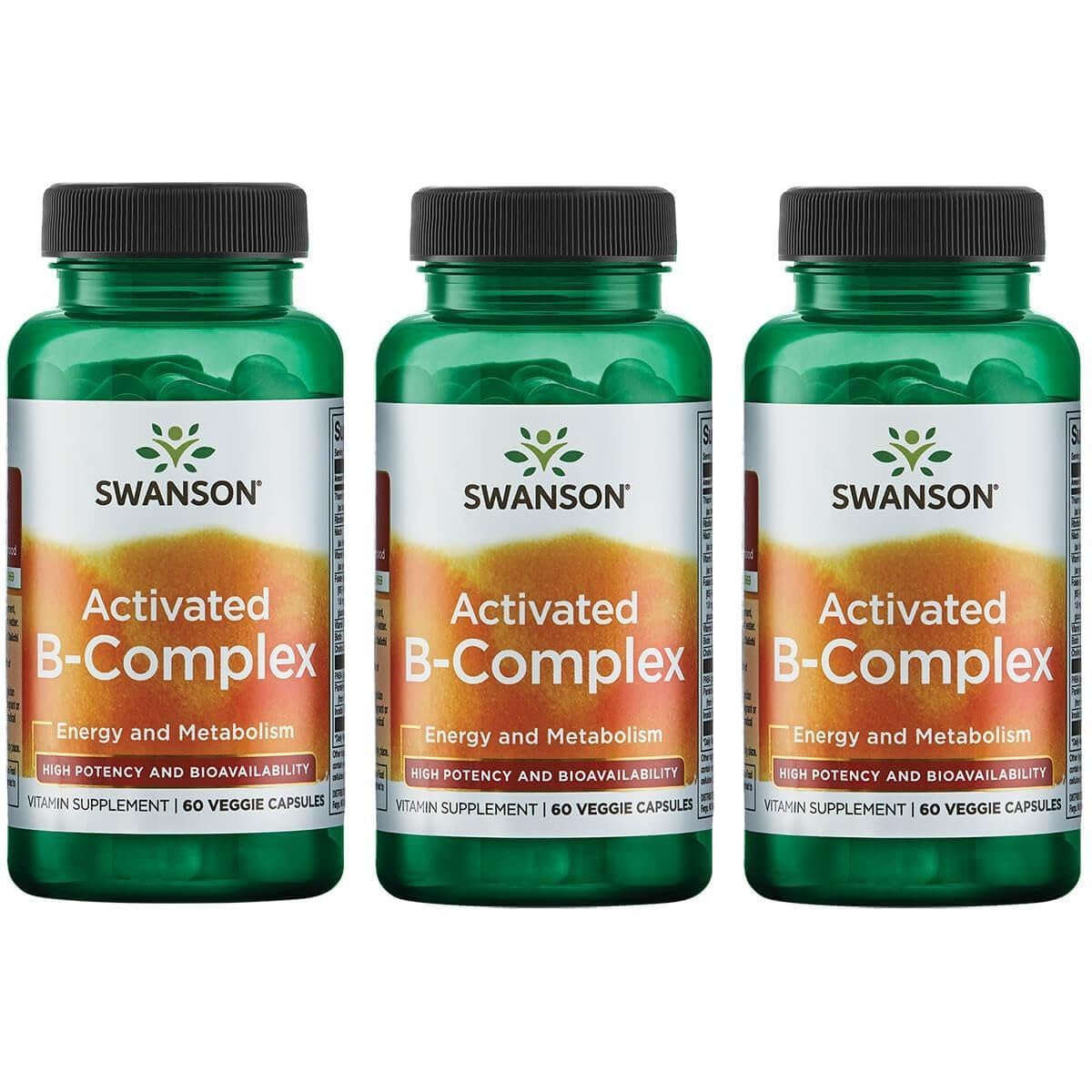 Swanson Activated B-Complex cápsulas vegetales, apoyo general de energía y bienestar diario.