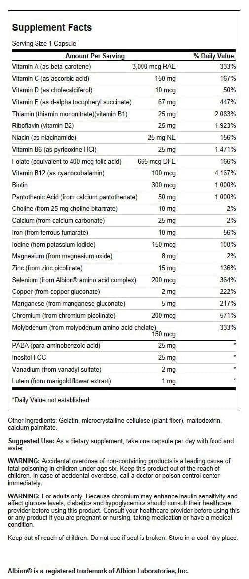Swanson Active One Multivitamin, etiqueta clara para identificar ingredientes